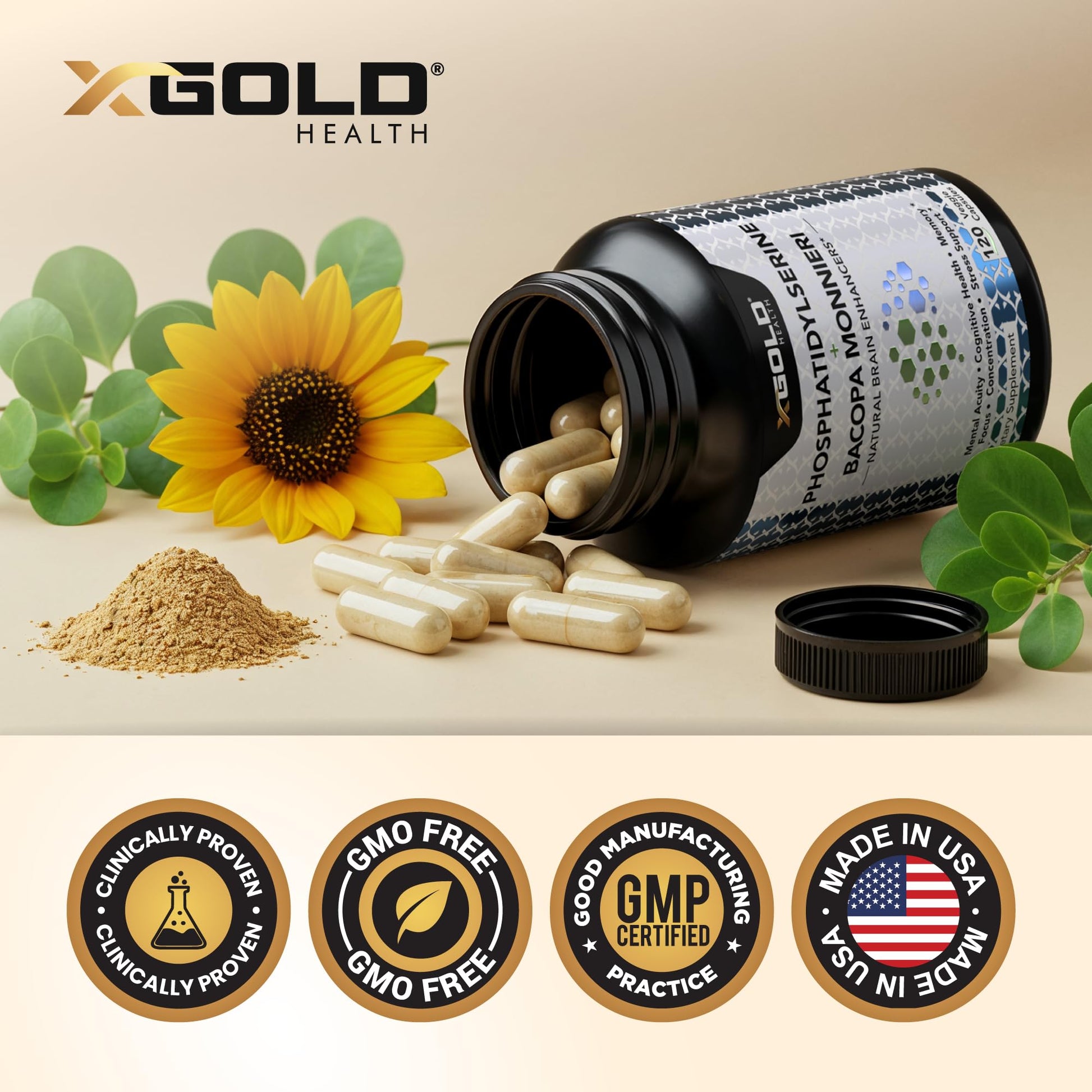PhosphatidylSerine & Bacopa Monnieri 800 mg 2 in 1 Supplement - Natural Brain Enhancer/Nootropic for Enhanced Focus and Concentration, Memory Support, & Cognitive Function - 120 Vegetarian Capsules X Gold Health buy supplements canada