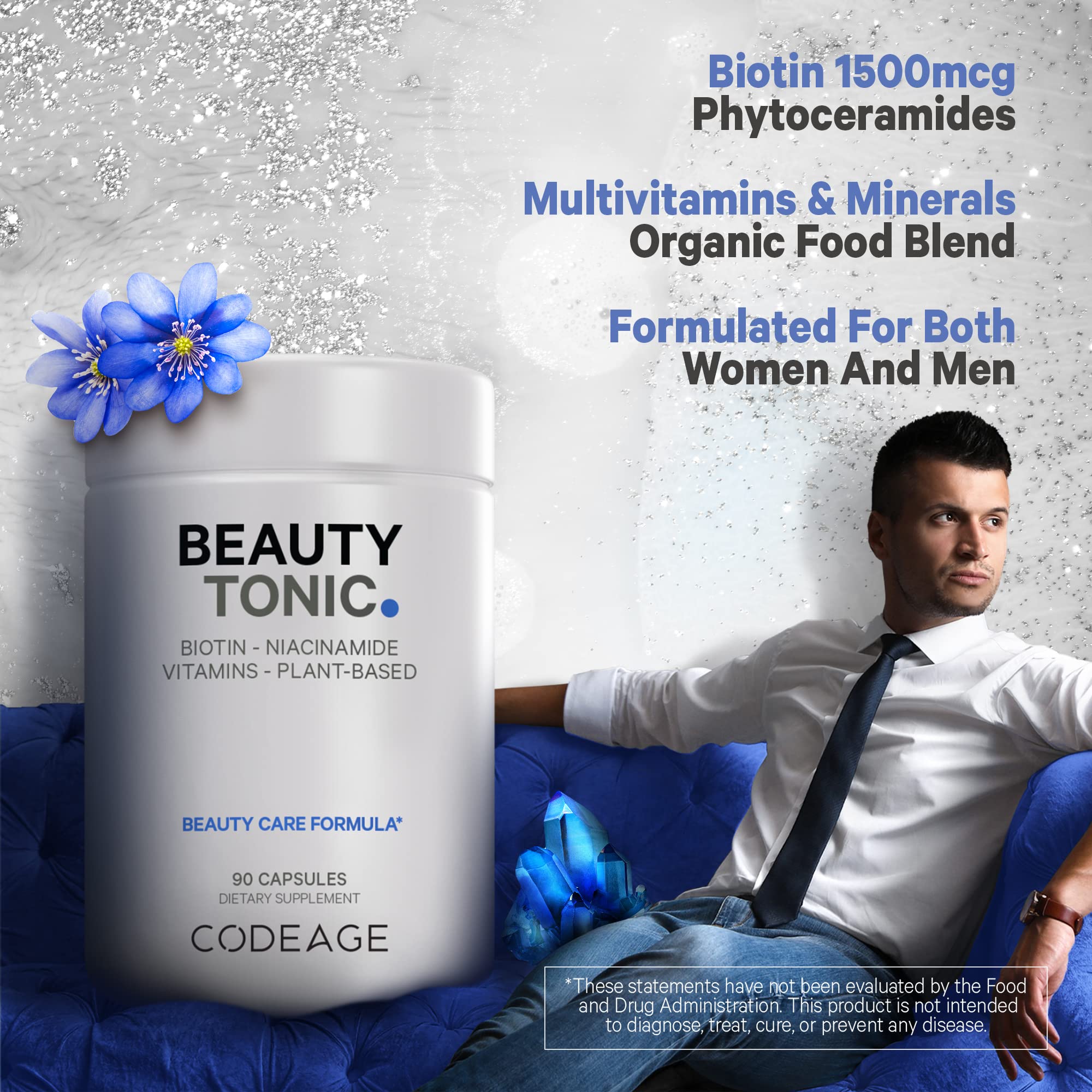 Codeage Biotin Supplement with Vitamin C, Vitamin E, Vitamin B6, Niacin, Folate, Organic Food Blend, Phytoceramides, Astaxanthin, Selenium - Beauty Tonic - Hair, Skin, and Nail Support - Vegan, 90 Ct Codeage buy supplements canada