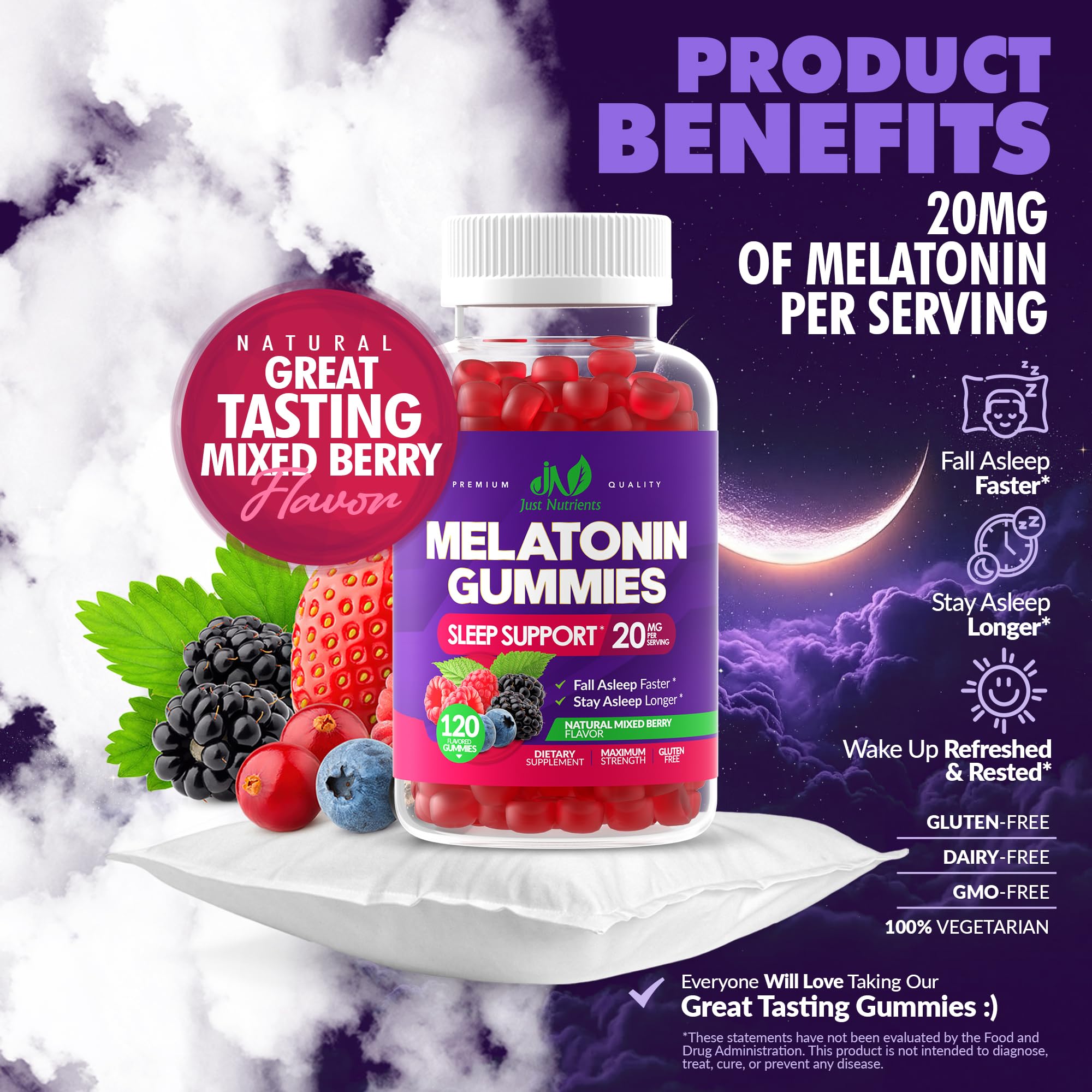 Melatonin 20mg Gummies (120 Count) - Maximum Strength Sleep Support for Adults with 10mg of Melatonin Per Gummy - Gluten-Free, Non-GMO, Vegetarian Just Nutrients buy supplements canada