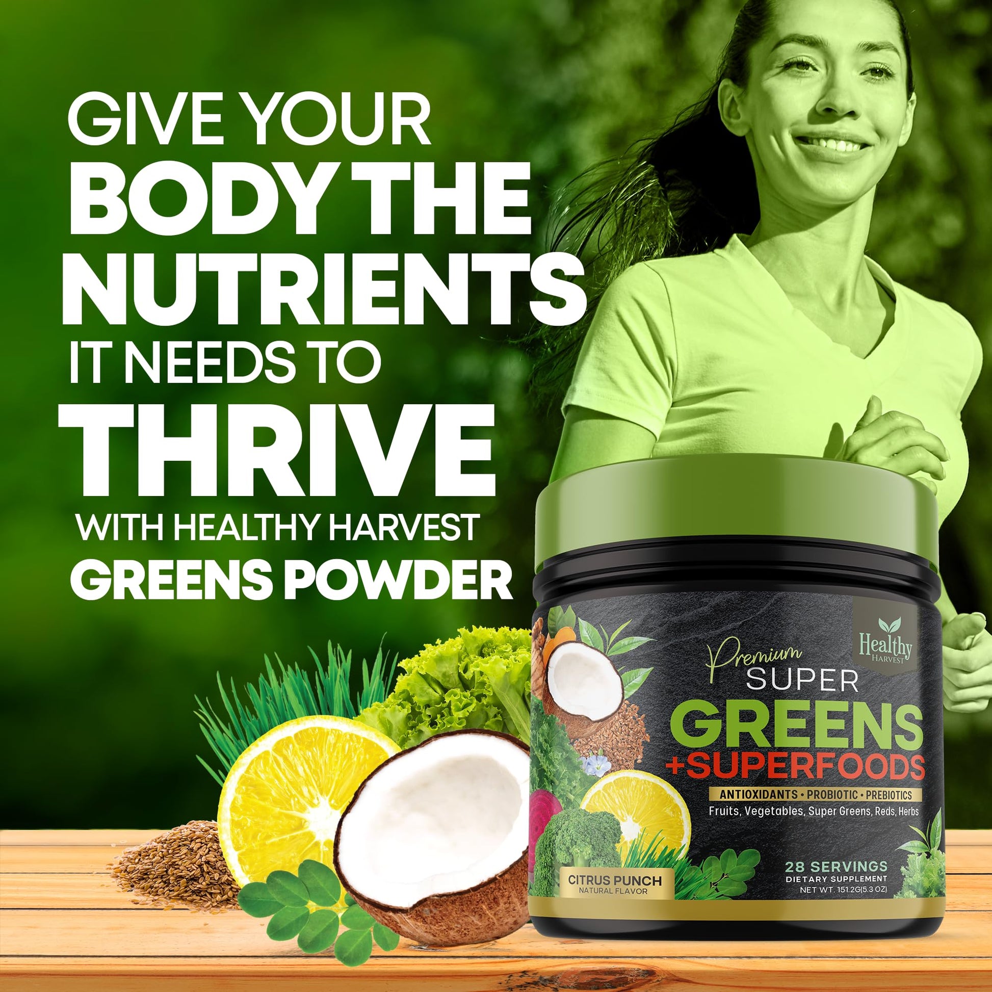Greens Powder Superfood Supplement - Super Green Reds Smoothie Mix Blend with Spirulina Healthy Harvest Nutrition buy supplements canada