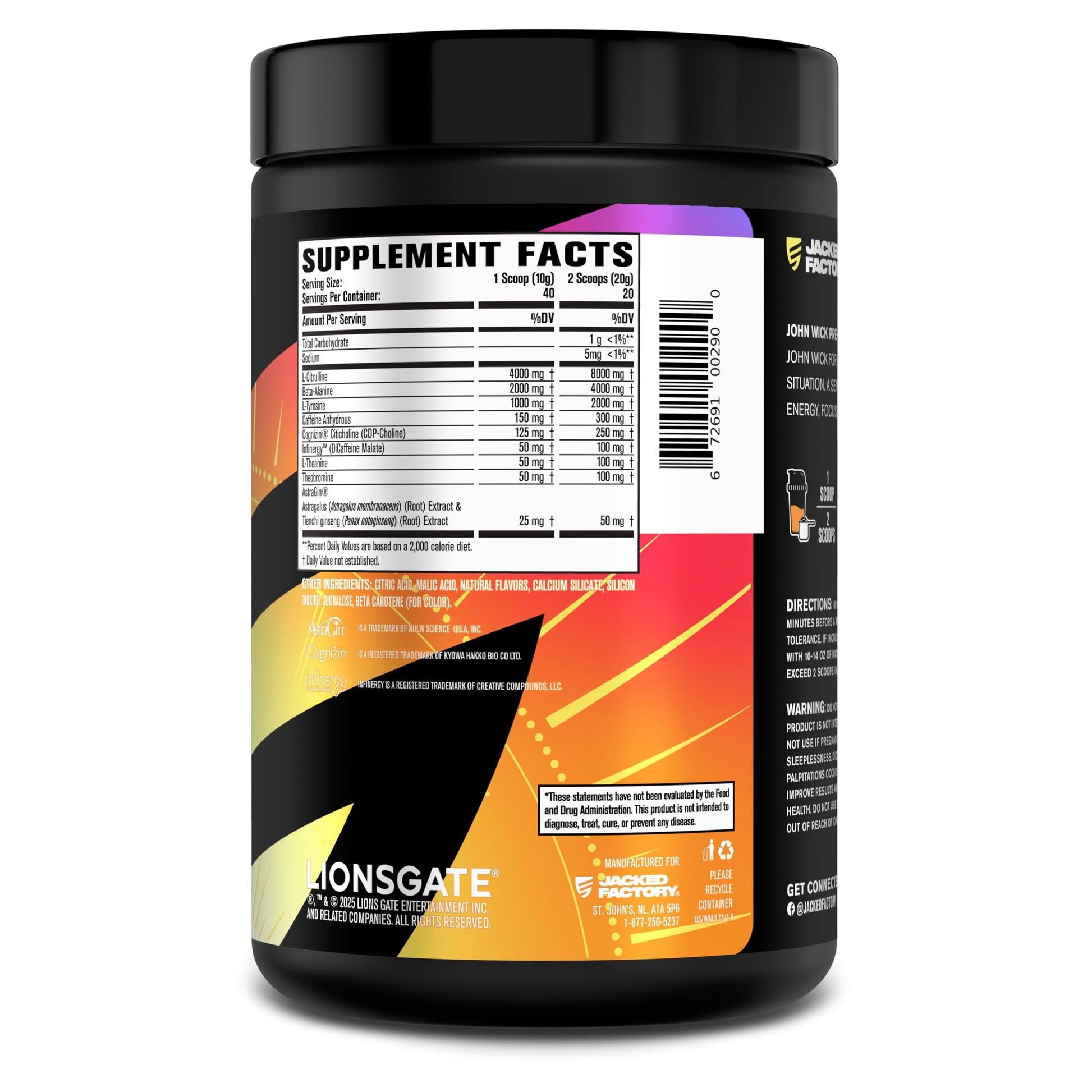 Jacked Factory X John Wick - Wick Mode Pre Workout Powder - Intense Energy, Battle-Ready Focus, Unstoppable Commitment, and Sheer Will Jacked Factory buy supplements canada