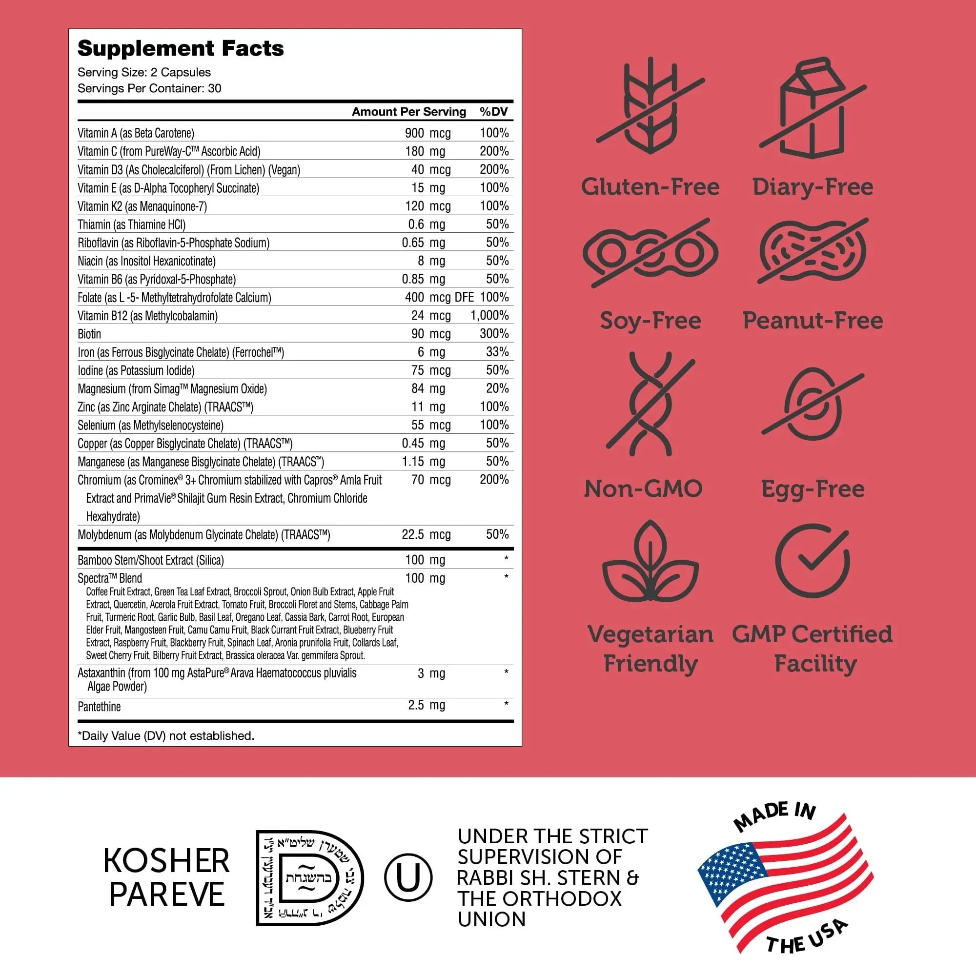 Zahler Multivitamin Beauty + Skin Hair and Nails Support, Multivitamin for Women and Men with Iron, Certified Kosher, 60 Capsules Zahler buy supplements canada