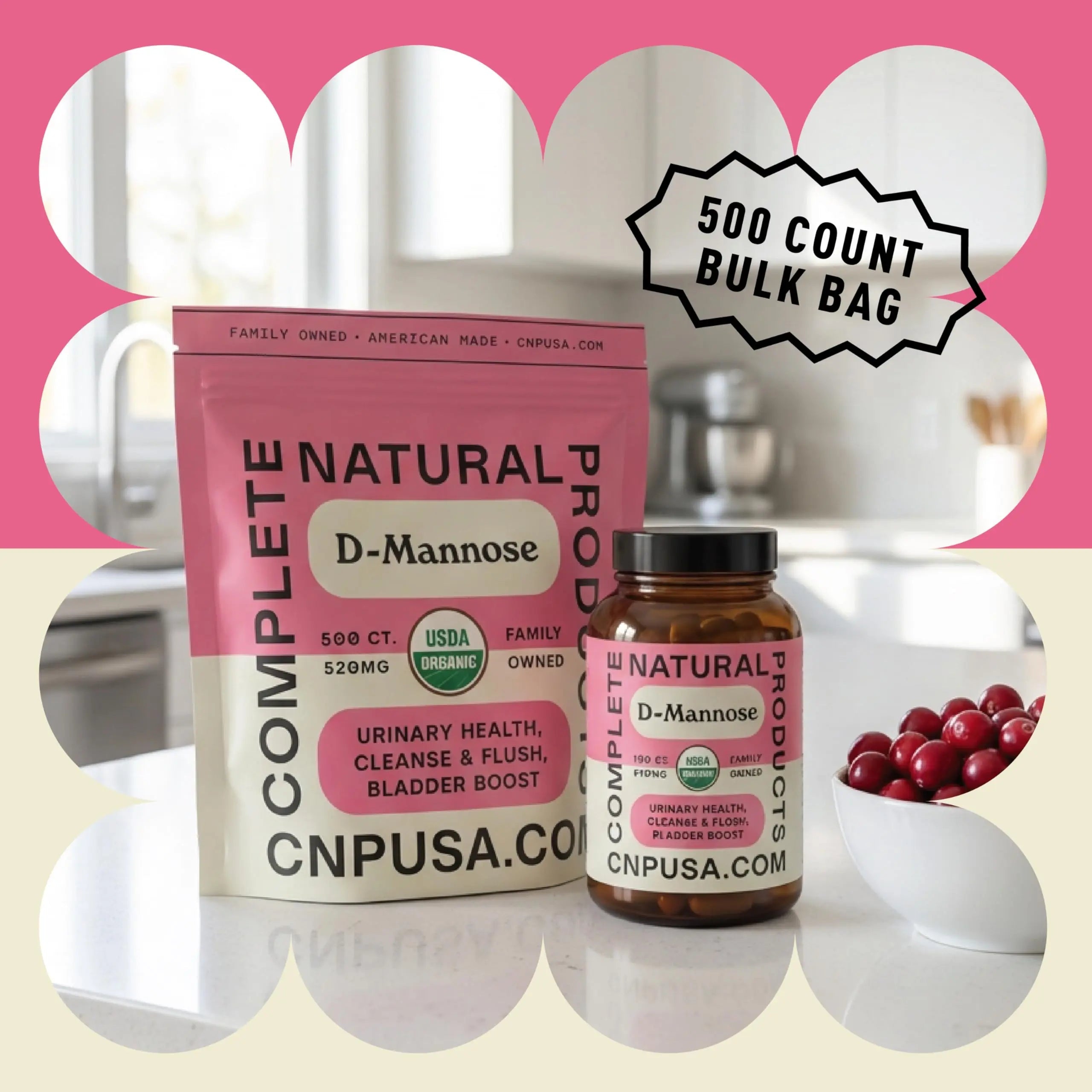 D Mannose 520mg Capsules - Organic D Mannose Supplement for UT Support, Urinary Tract Bladder Health Pills, Plant Based Formula, Vegan Non GMO, No Fillers, 500 Capsule Count Made USA Certified Kosher Complete Natural Products buy supplements canada