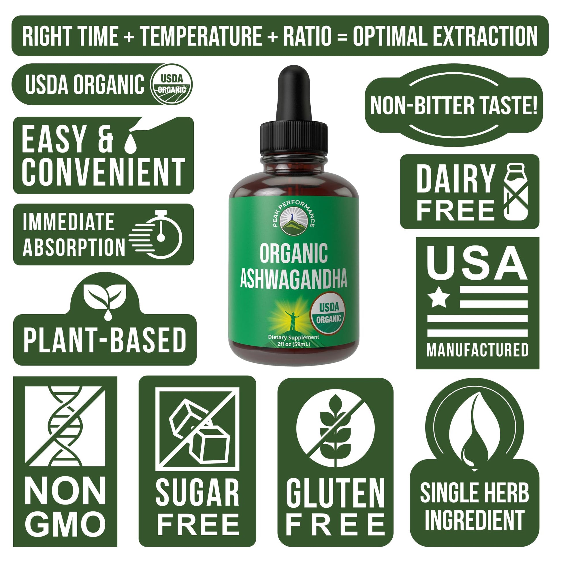 Ashwagandha Liquid Drops. USDA Organic Vegan Supplement. Extra Strength Ashwagandha Root Extract for Women, Men, Kids. with Adaptogens. Zero Sugar, Organic, Gluten Free Tincture Supplements. Peak Performance buy supplements canada