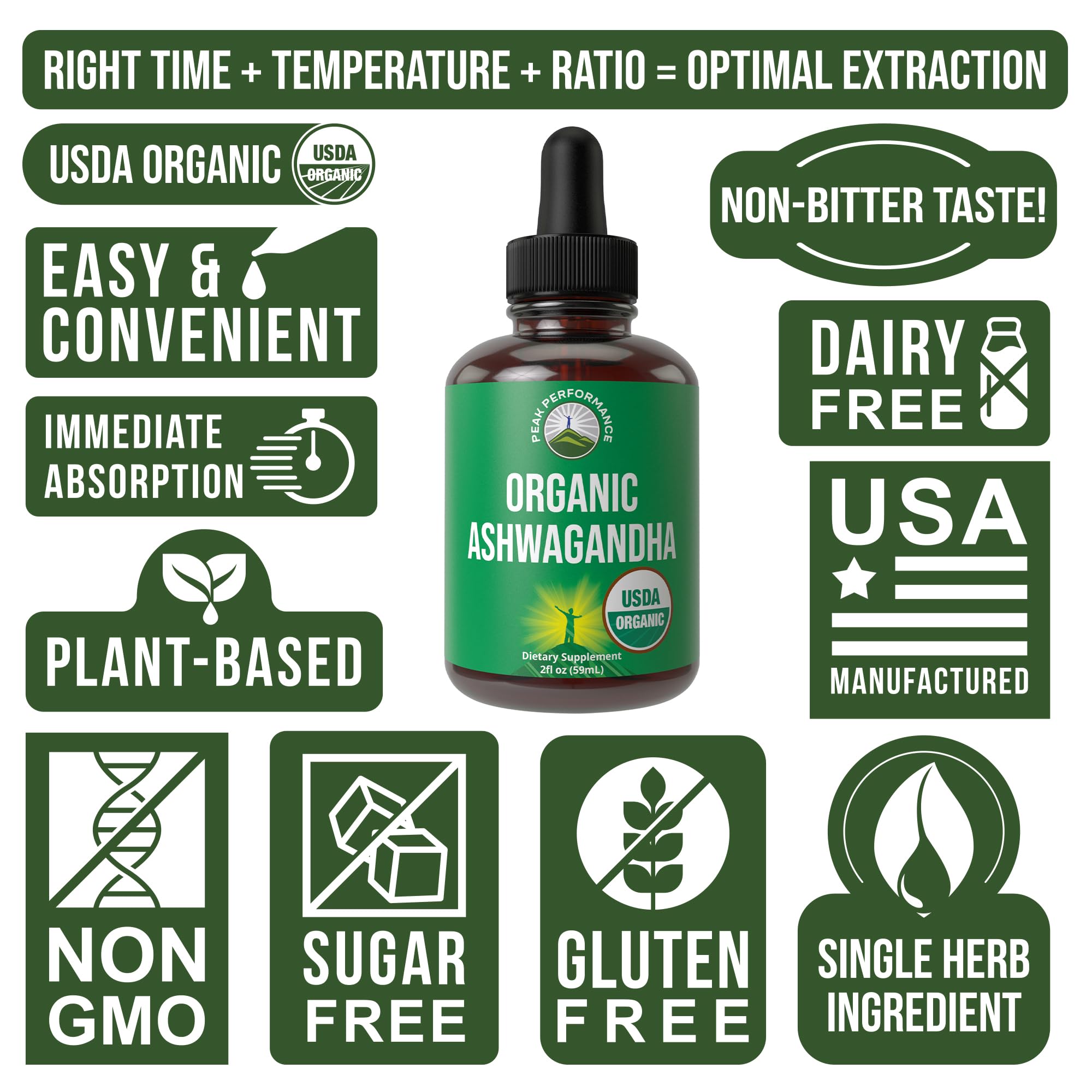 Ashwagandha Liquid Drops. USDA Organic Vegan Supplement. Extra Strength Ashwagandha Root Extract for Women, Men, Kids. with Adaptogens. Zero Sugar, Organic, Gluten Free Tincture Supplements. Peak Performance buy supplements canada