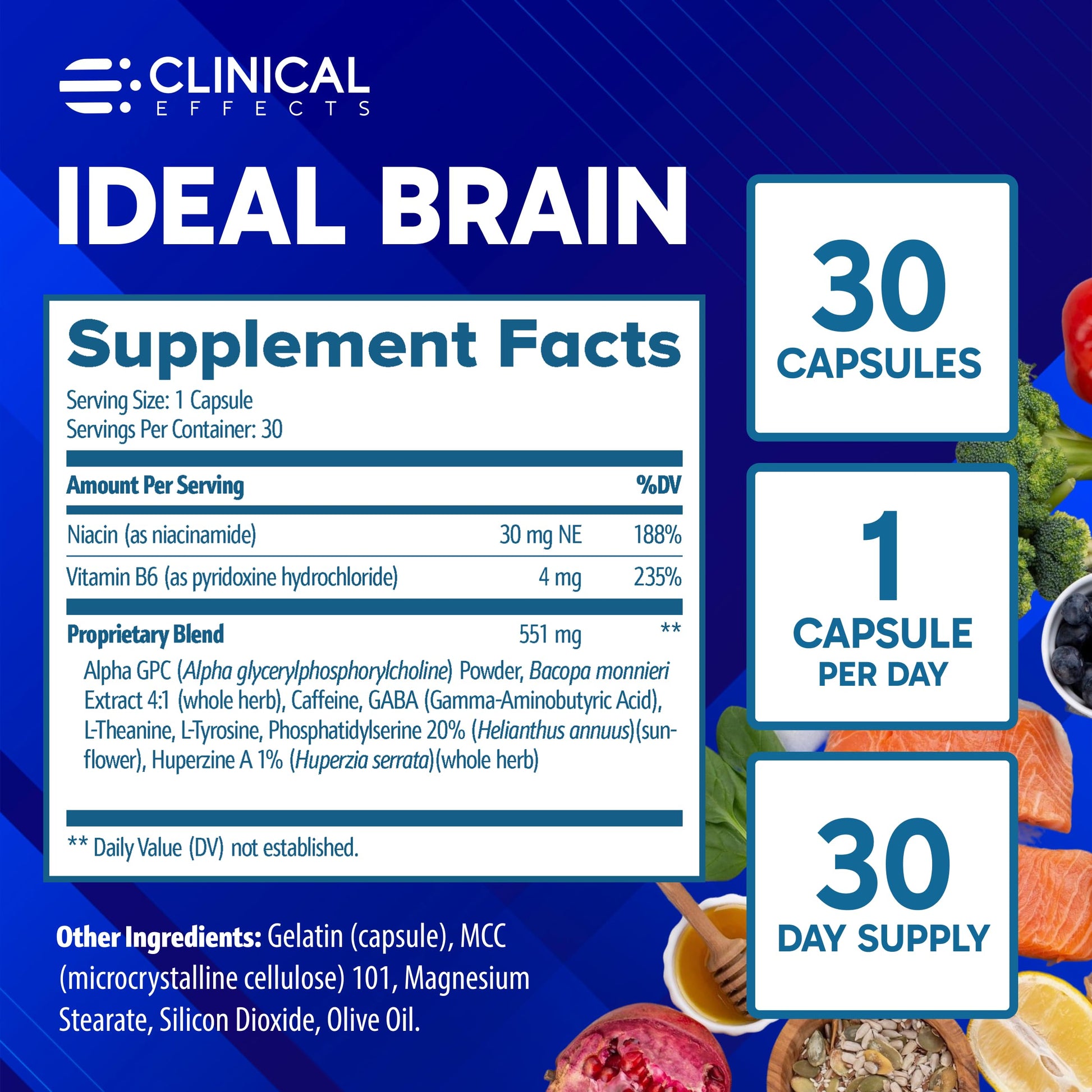 Clinical Effects Ideal Brain - Dietary Supplement for Nootropic Focus and Memory Support - 30 Capsules - B Vitamins, GABA, Alpha-GPC - Helps Support Mental Focus, and Optimal Brain Function Clinical Effects buy supplements canada