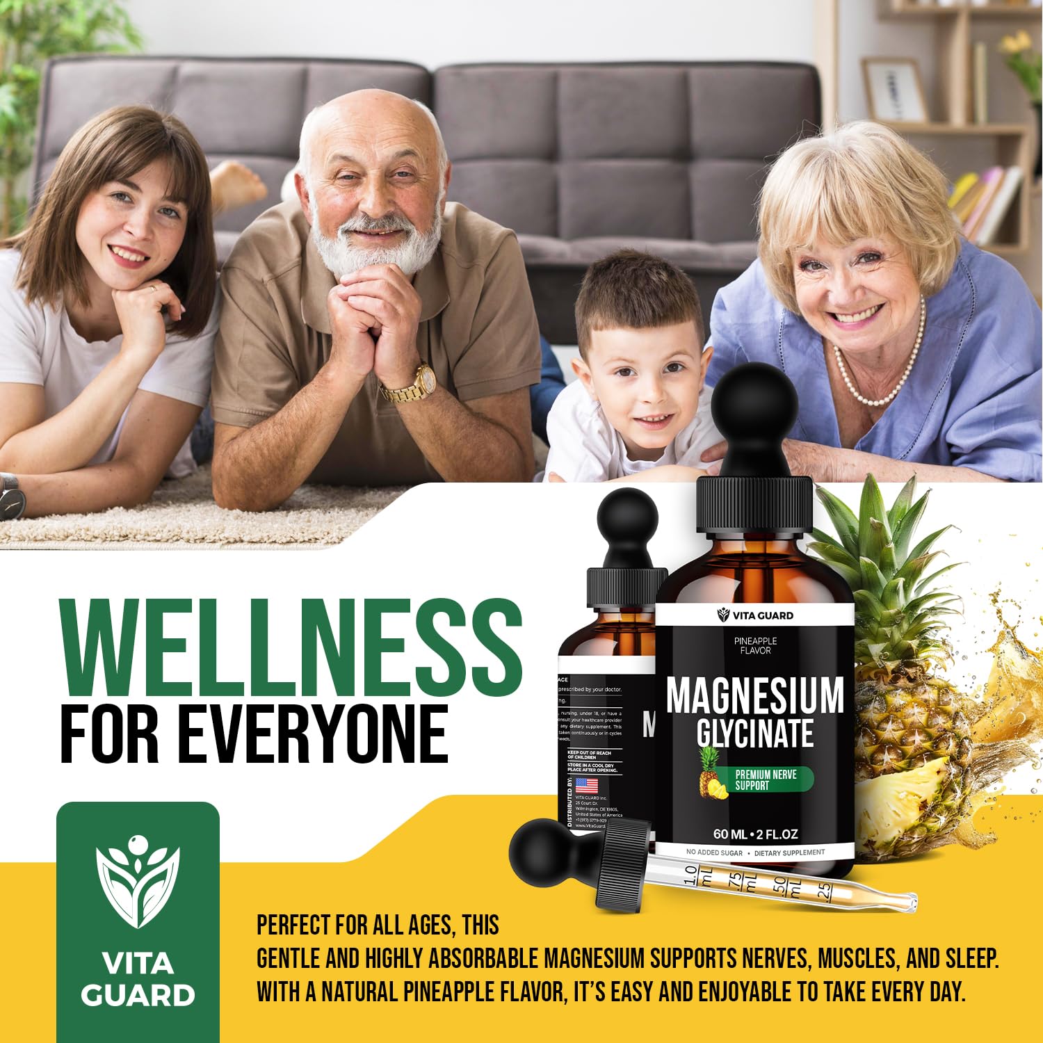 Magnesium Glycinate 500mg Liquid Drops – Sugar-Free Magnesium Supplement, Vegan Formula, 60 mL Flavor Pineapple Vita Guard buy supplements canada