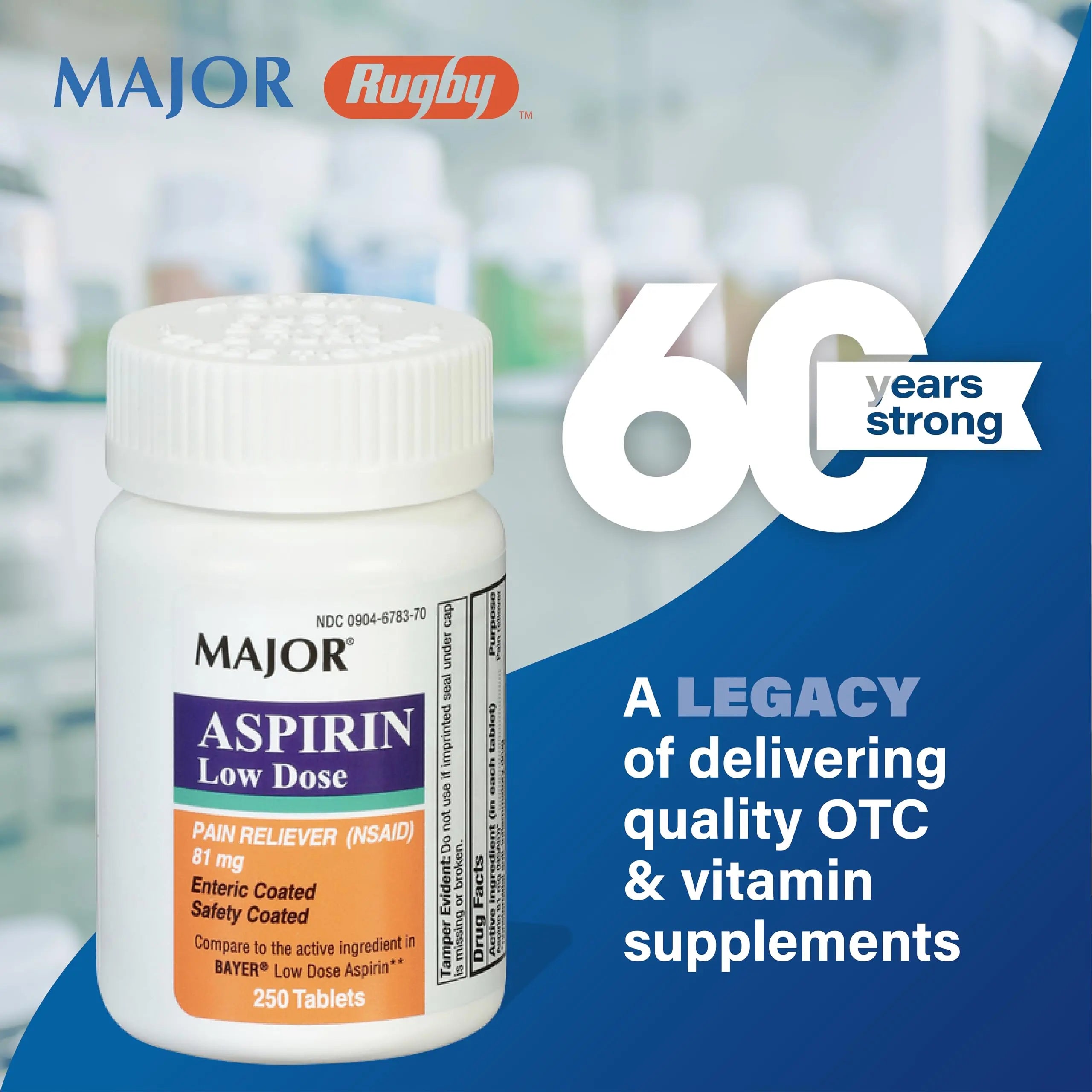 MAJOR Aspirin Low Dose 81 Mg - Pain Reliever (NSAID) - Enteric Coated - 250 Tablets MAJOR buy supplements canada