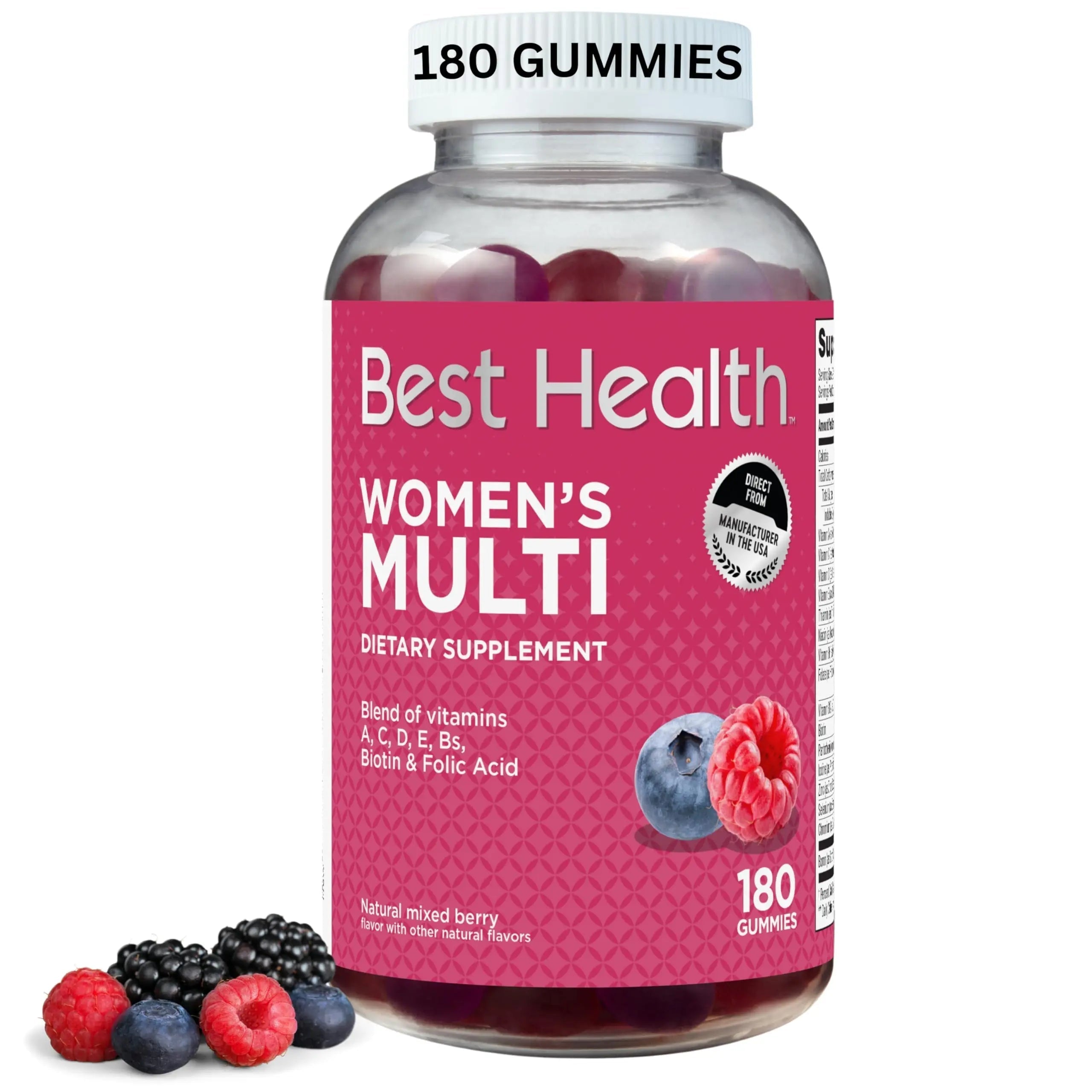 Best Health Women’s Multivitamin Gummies, Multivitamin for Women with Biotin, Folic Acid, Vitamins A,C,D,E,Natural Mixed Berry Flavor (180ct) Best Health buy supplements canada
