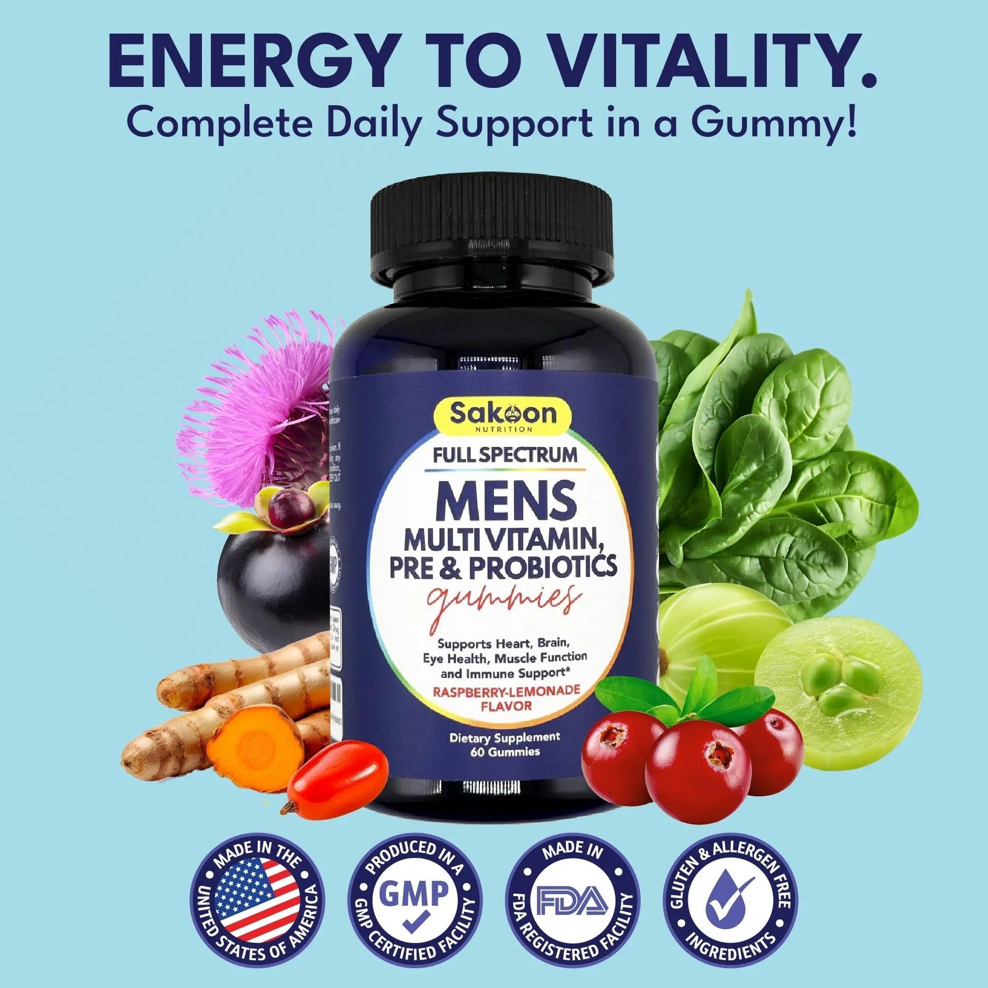 Sakoon nutrition Men's Multivitamin Gummies with Probiotics and Prebiotics, Adult Multivitamin A, C, D, E, B & More Sakoon nutrition buy supplements canada