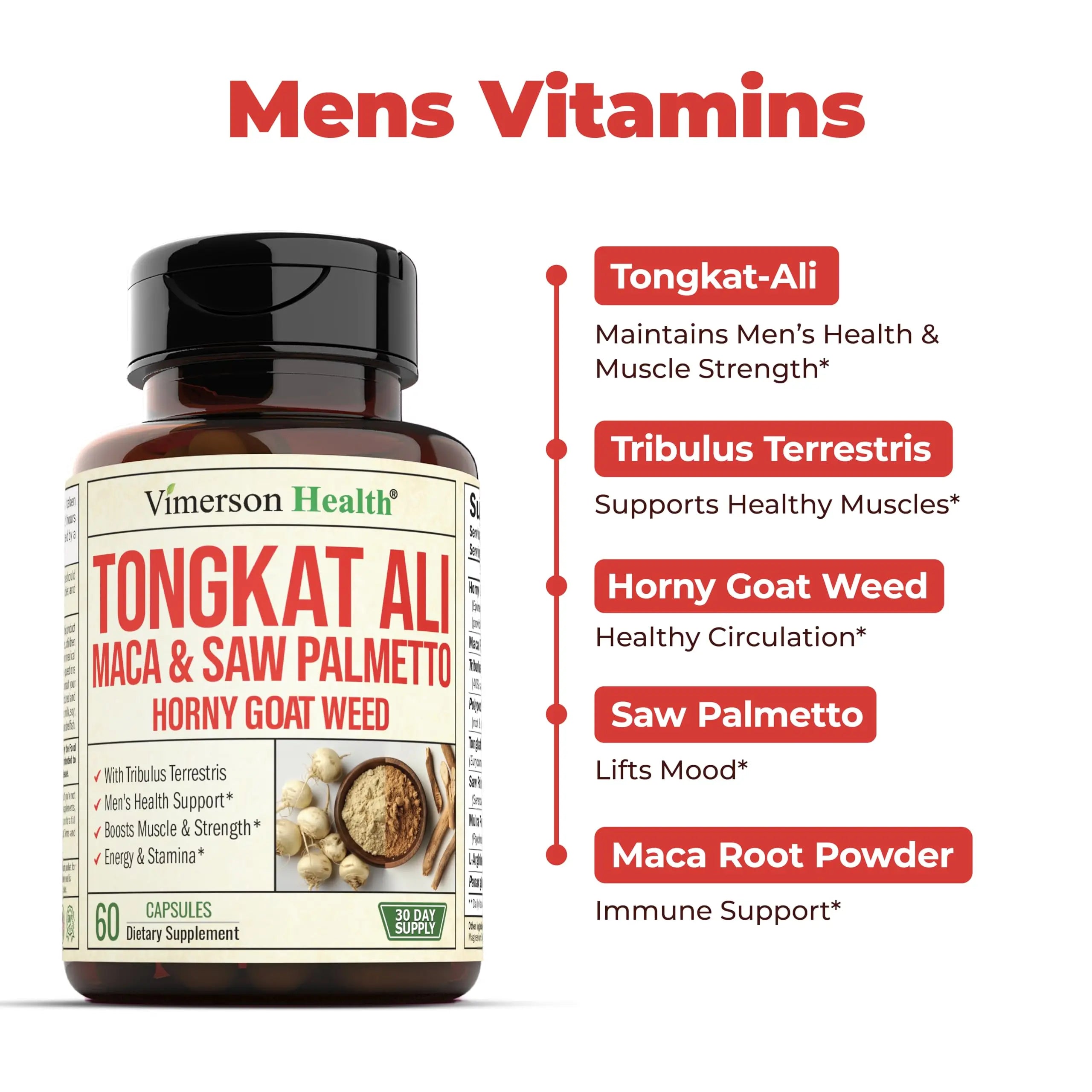 Vimerson Health Multivitamin for Men & Tongkat Ali for Men with Horny Goat Weed, Maca Root Powder, Tribulus Terrestris, Saw Palmetto Extract Vimerson Health buy supplements canada