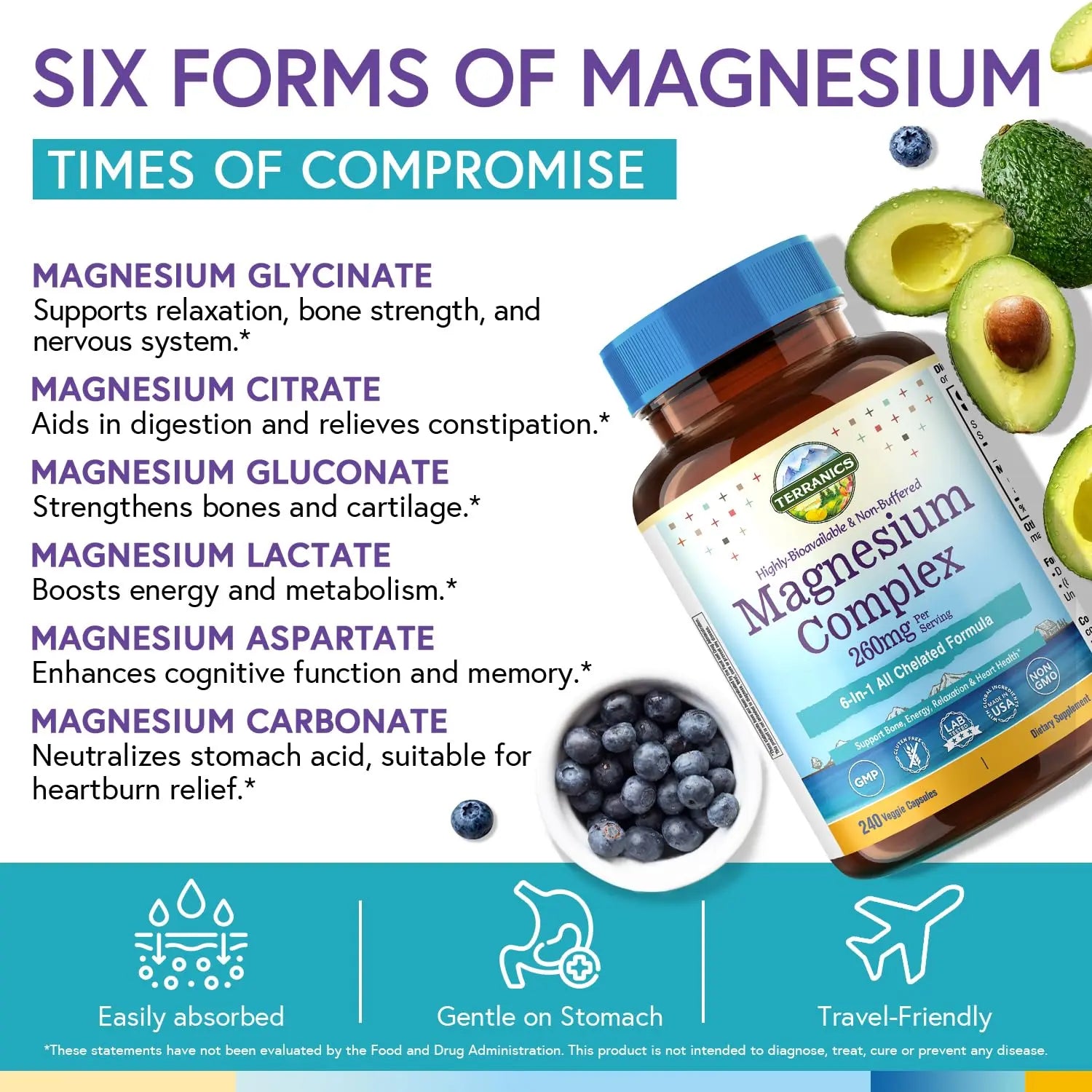 Terranics Magnesium Complex, 6-in-1, High Absorption, Glycinate, Citrate, Aspartate, Gluconate, Calmness, Heart, Bone, 240 Capsules, Non-Buffered Terranics buy supplements canada
