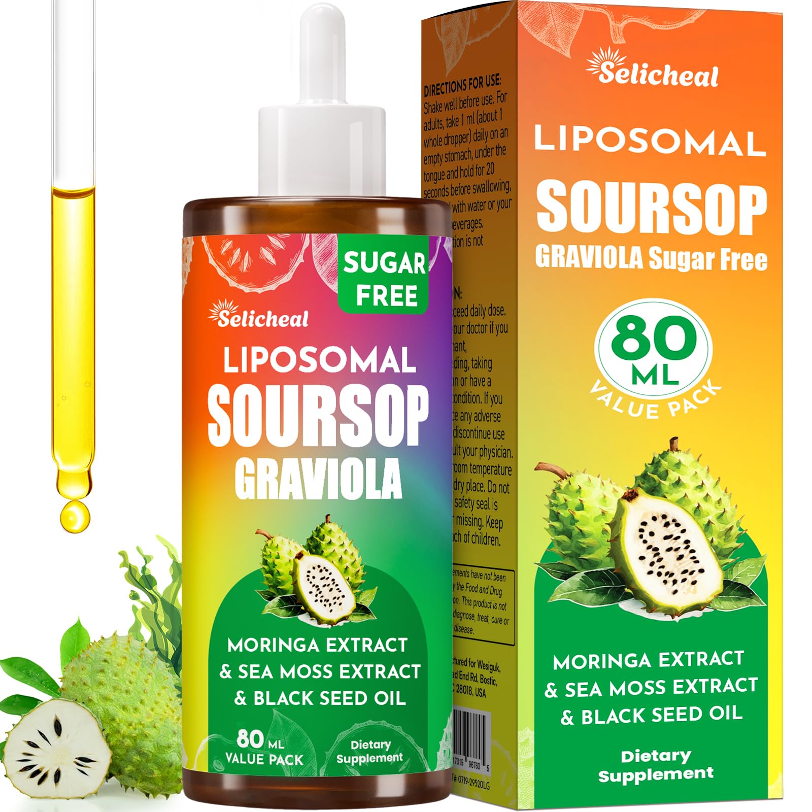 (80ML) Supplement Liquid Drops, 10 in 1 Soursop Multivitamin Drops with Leaf Extract & Sea Moss, for Cell Support & Regeneration, Immunity, Gut, Zzz, Skin & Antioxidant | 2.8 Fl Oz - 80 Days Supply Selicheal buy supplements canada