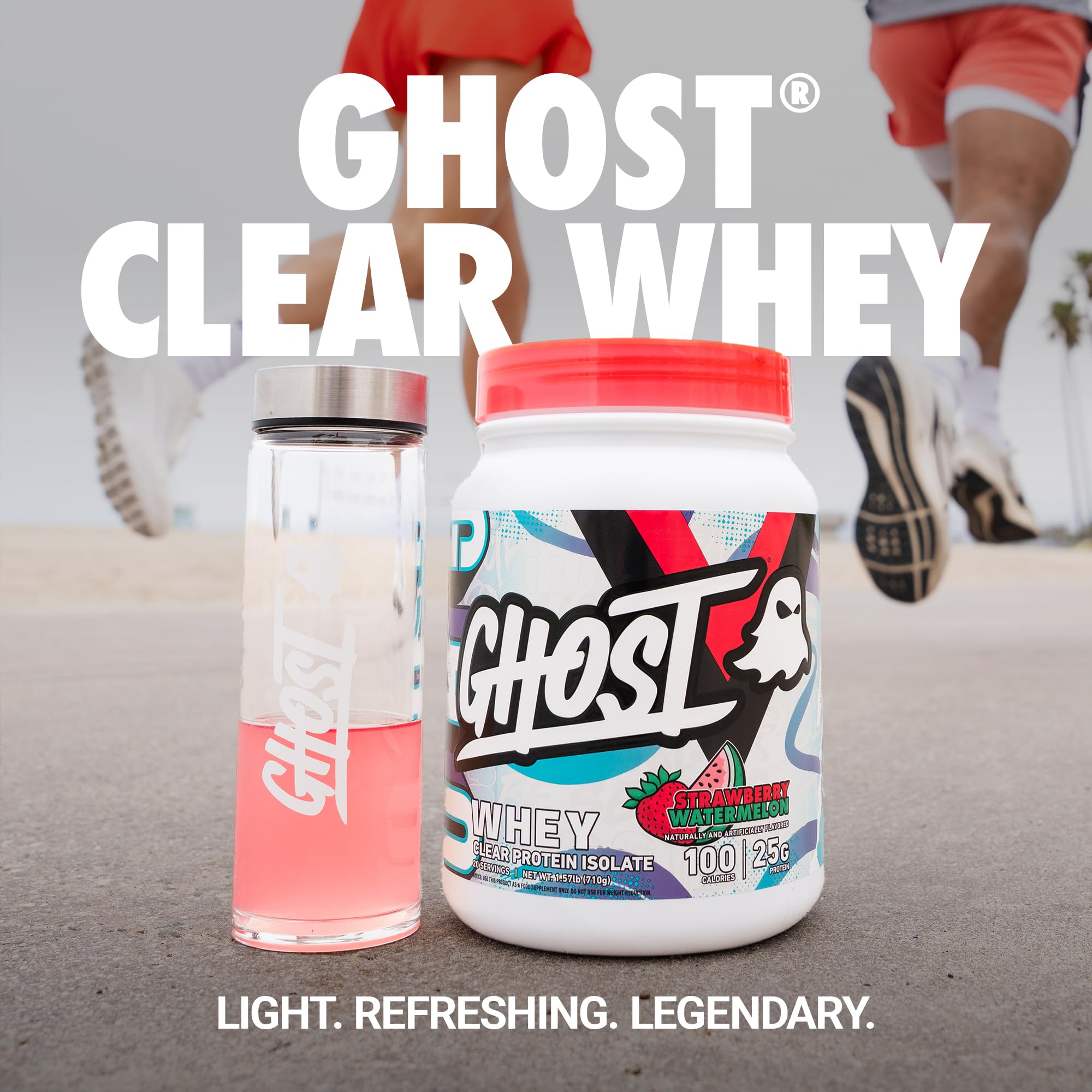 GHOST Clear Whey Isolate Protein Powder, Strawberry Watermelon - 1.57 LB Tub, 25G of Whey Protein - Post Workout Drink for Muscle Gain & Recovery – Sugar Free, Soy Free & Zero Fat, 20 Servings GHOST buy supplements canada