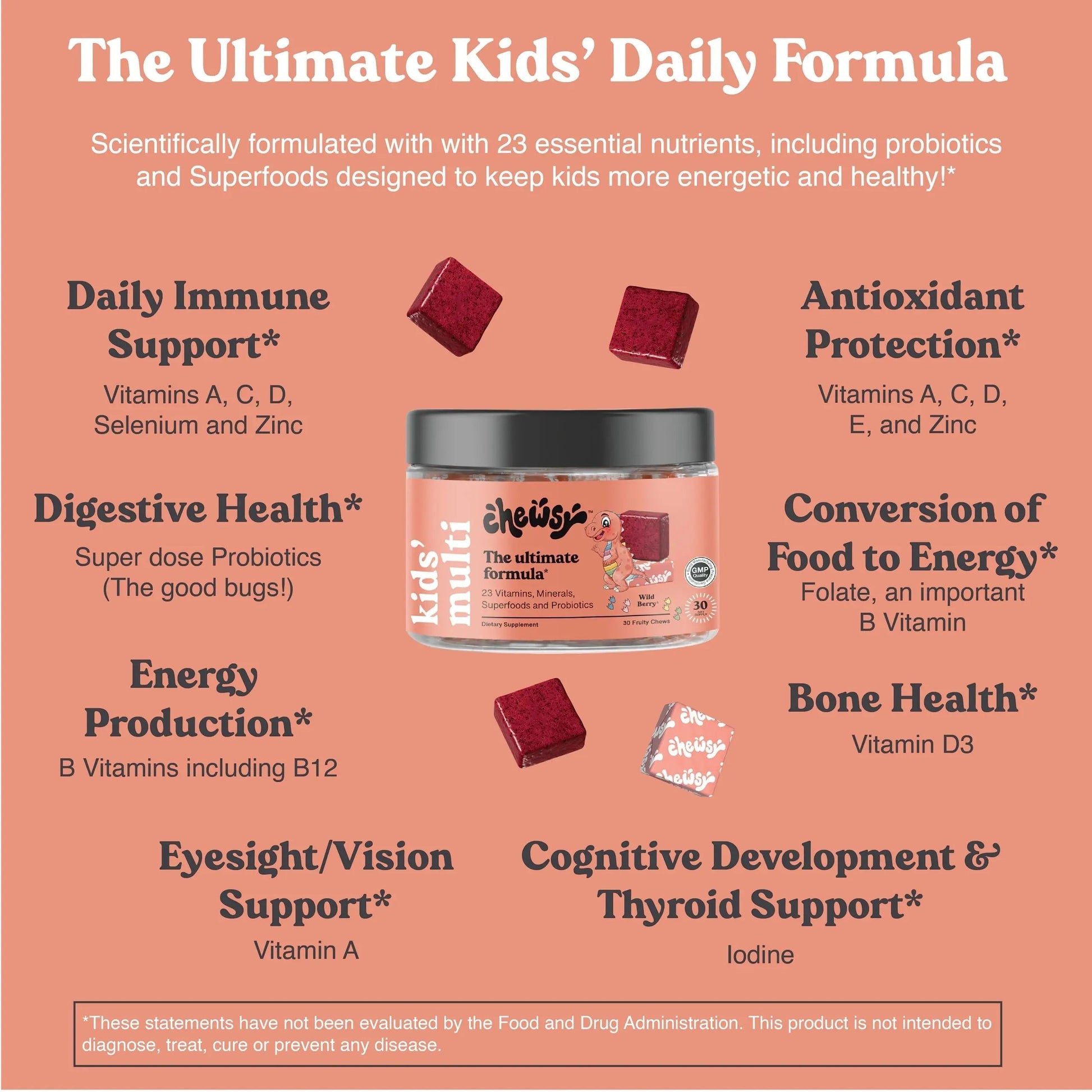 Chewsy Kids’ Multivitamin, Delicious Candy-Style Daily Vitamin Chews + Probiotics + Superfoods, Wild Berry Flavor Chewable Fruity Supplement Chews CHEWSY buy supplements canada