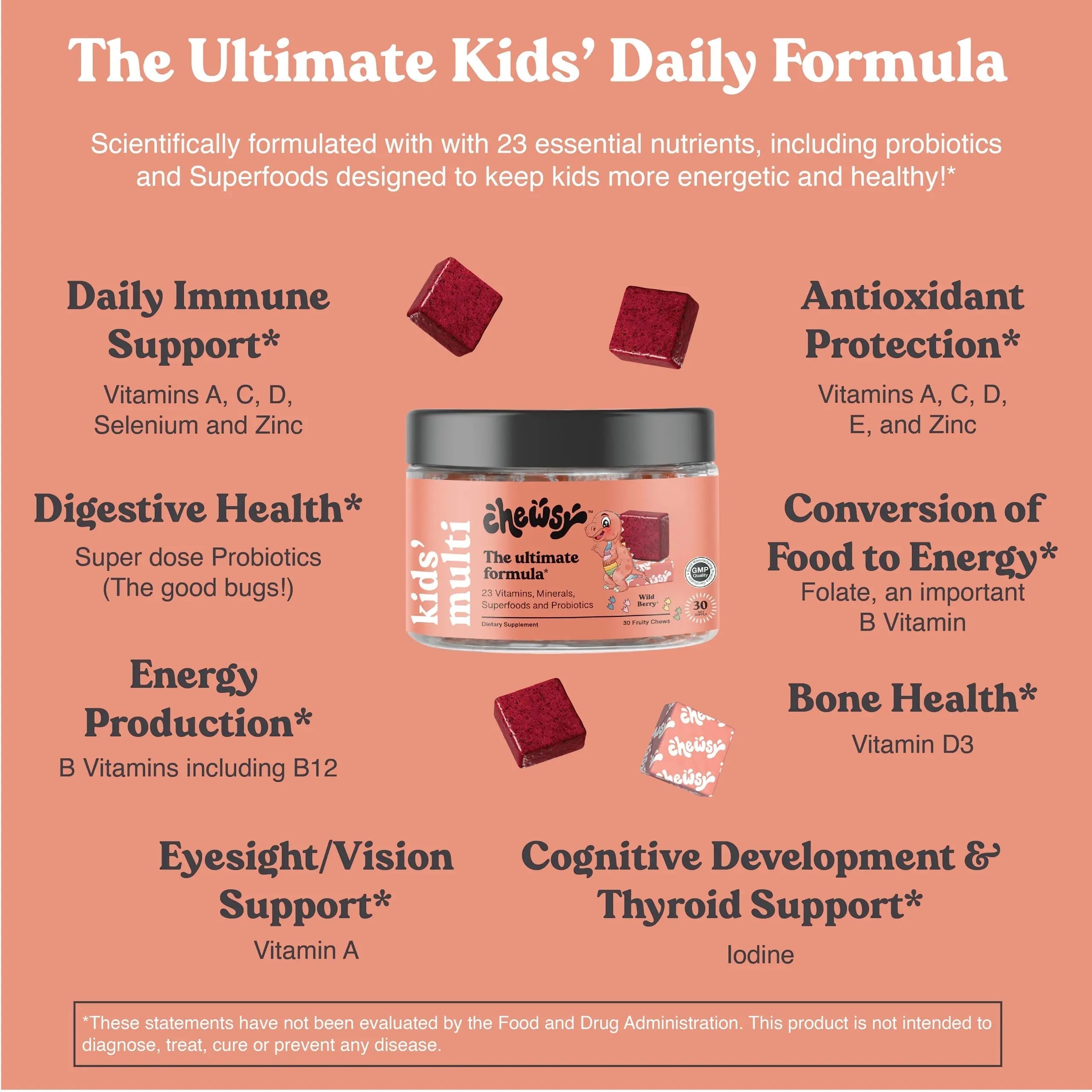 Chewsy Kids’ Multivitamin, Delicious Candy-Style Daily Vitamin Chews + Probiotics + Superfoods, Wild Berry Flavor Chewable Fruity Supplement Chews CHEWSY buy supplements canada