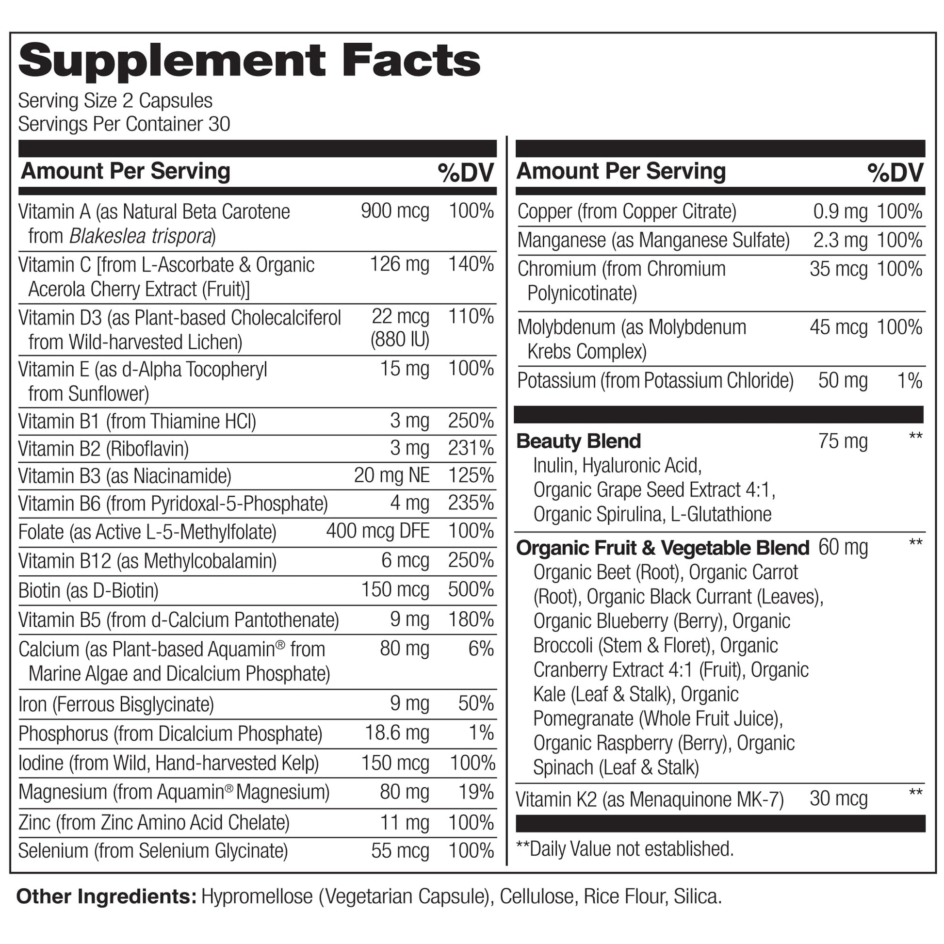 NATURELO Whole Food Multivitamin with Extra Hair, Skin and Nails Support - Beauty Blend with Hyaluronic Acid & Grape Seed - High Potency Biotin, Vitamin C NATURELO buy supplements canada