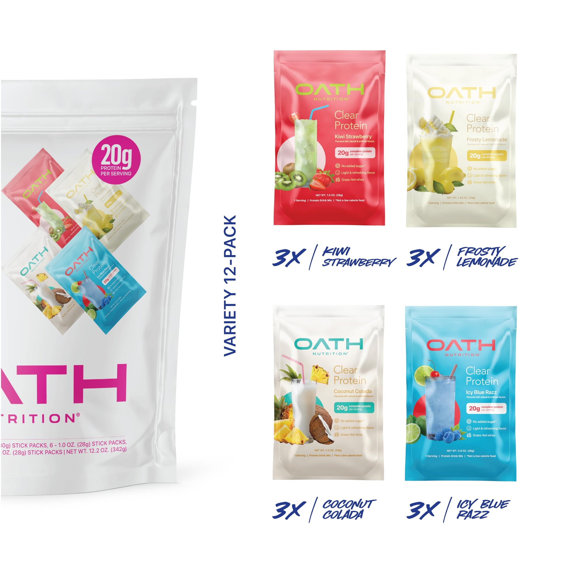 Oath Nutrition Clear Whey Isolate Protein Powder Variety Pack, 12 Pack OATH NUTRITION buy supplements canada