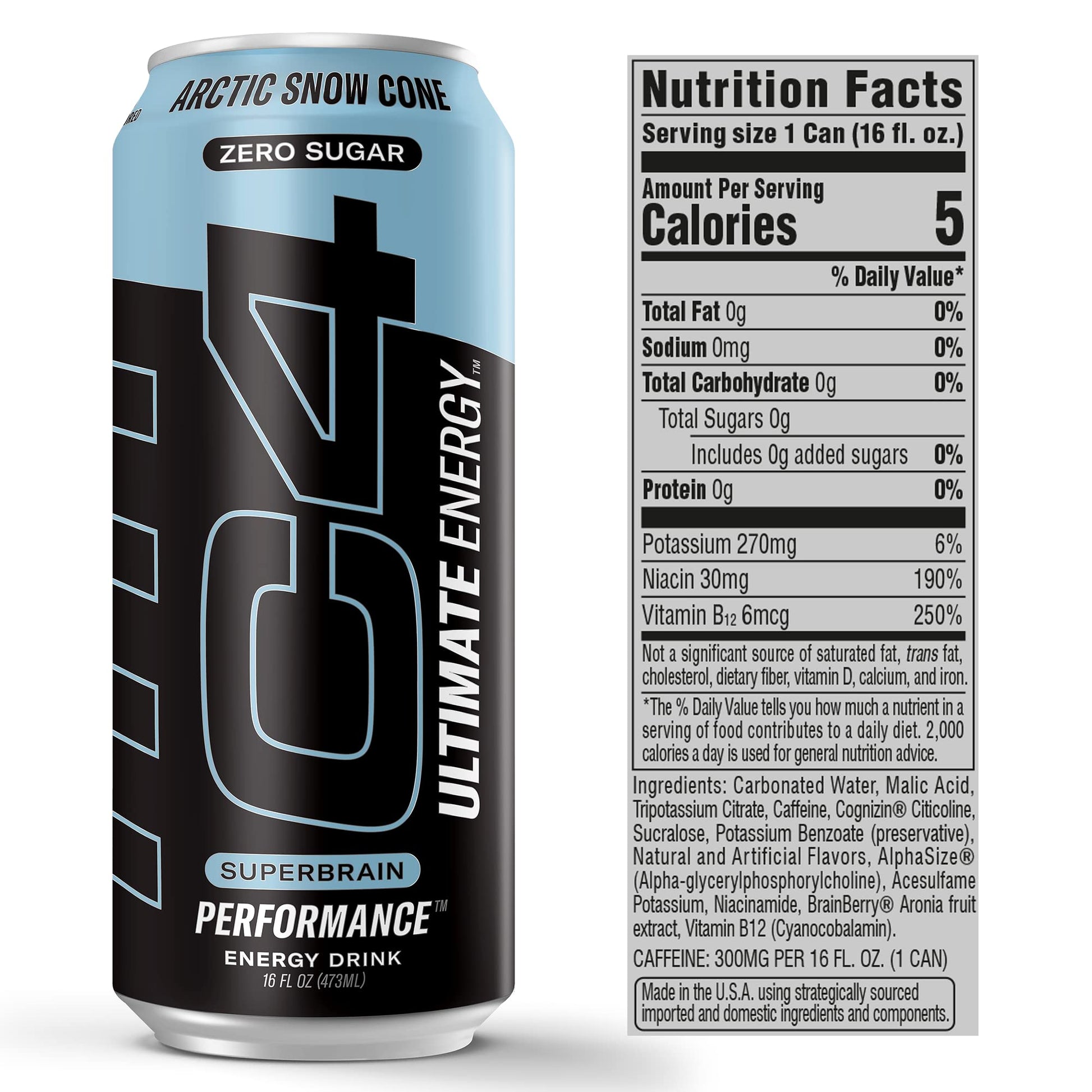 C4 Ultimate Sugar Free Energy Drink 16oz (Pack of 24) | Arctic Snow Cone | Pre Workout Cellucor buy supplements canada