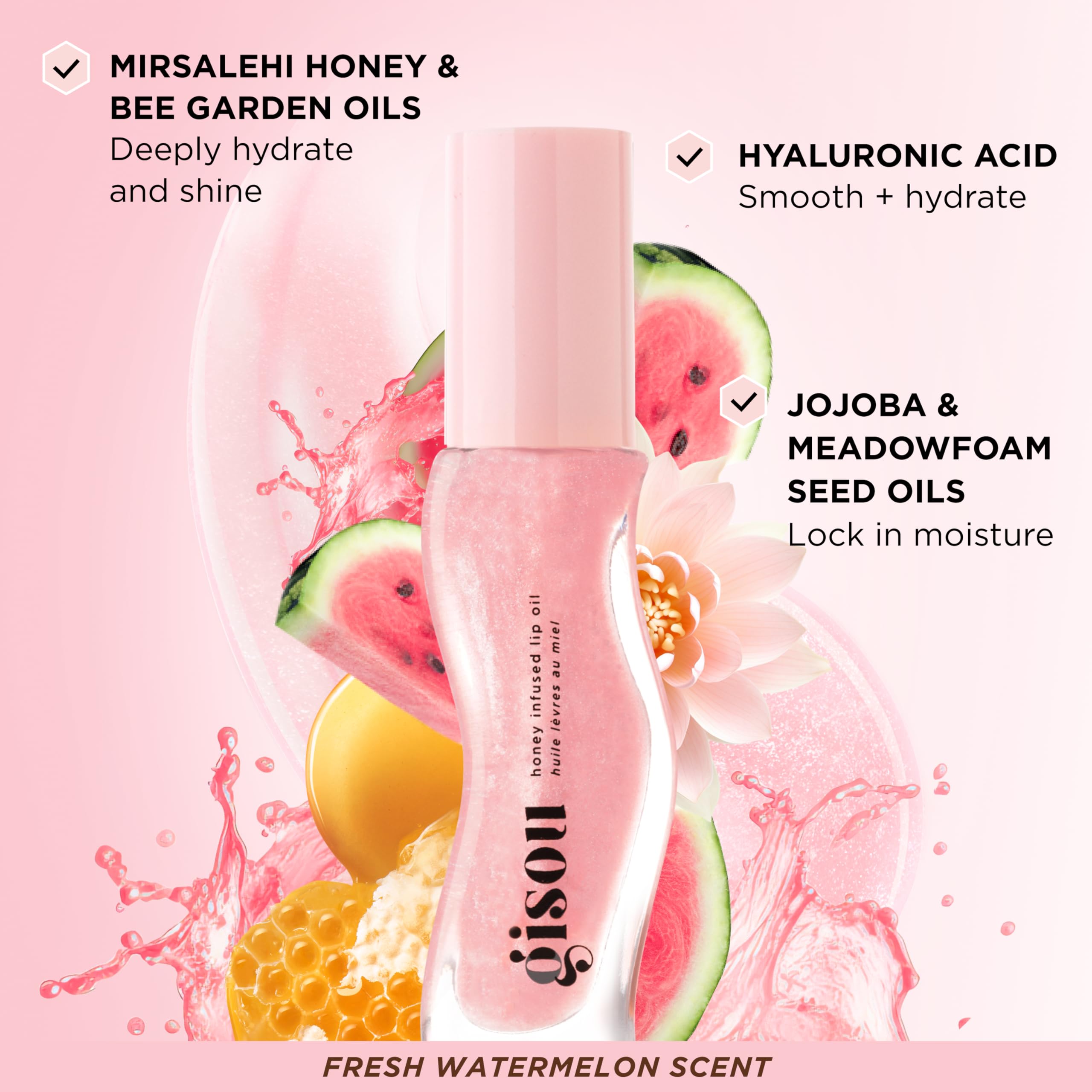 Gisou Honey Infused Hydrating Lip Oil, Nourishing Lip Moisturizer for Dry Lips (Watermelon Sugar) Gisou buy supplements canada