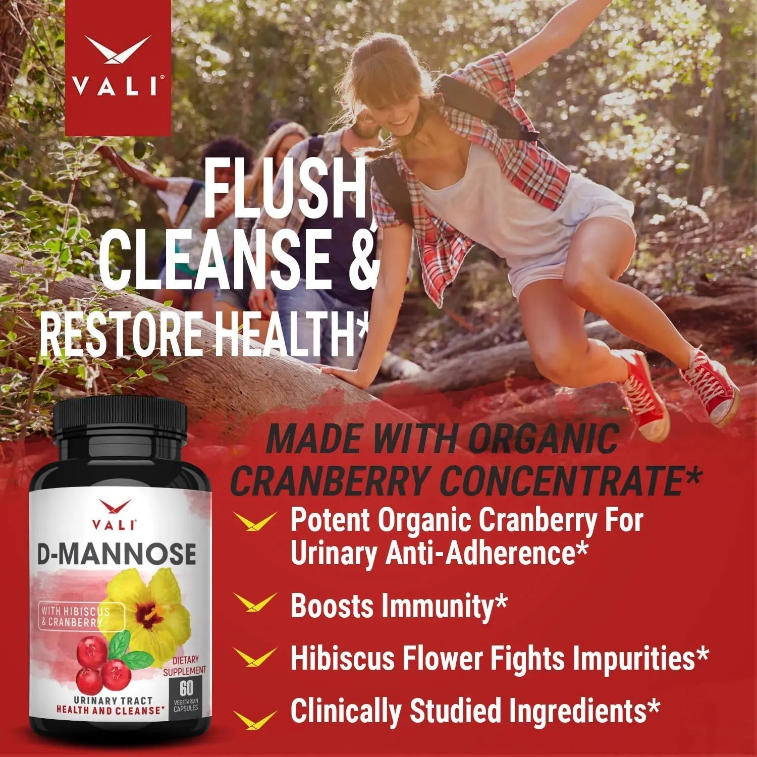 VALI D-Mannose 1000mg Urinary Tract Health Formula. Organic Cranberry Fruit Powder & Hibiscus. Healthy Bladder, Natural Cleanse, Fast Detox Flush, Herbal UT Function Support Pills. 60 Veggie Capsules VALI buy supplements canada