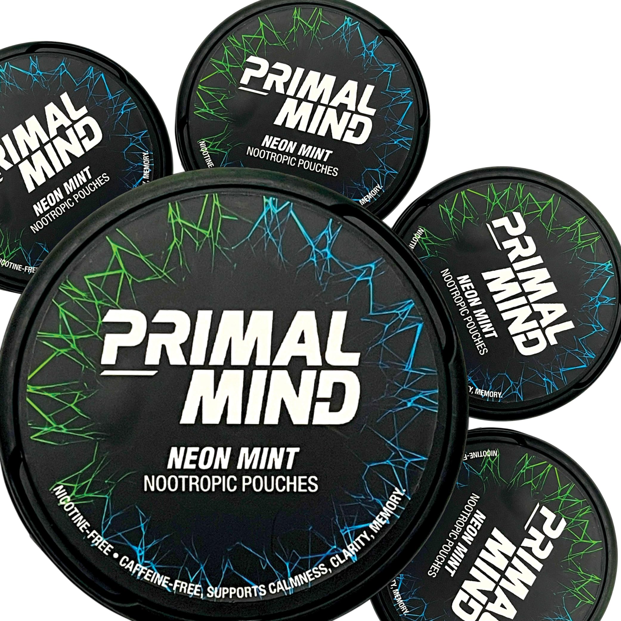 Nootropic Pouches - Primal Mind Caffeine Free Nootropics Pouches Made with Ginkgo Biloba & L-Theanine - Nicotine Free Brain Boost, No Sugar, Cognitive Support – 20 Pouches Per Can, 5 Pack (Neon Mint) Primal Prelude buy supplements canada