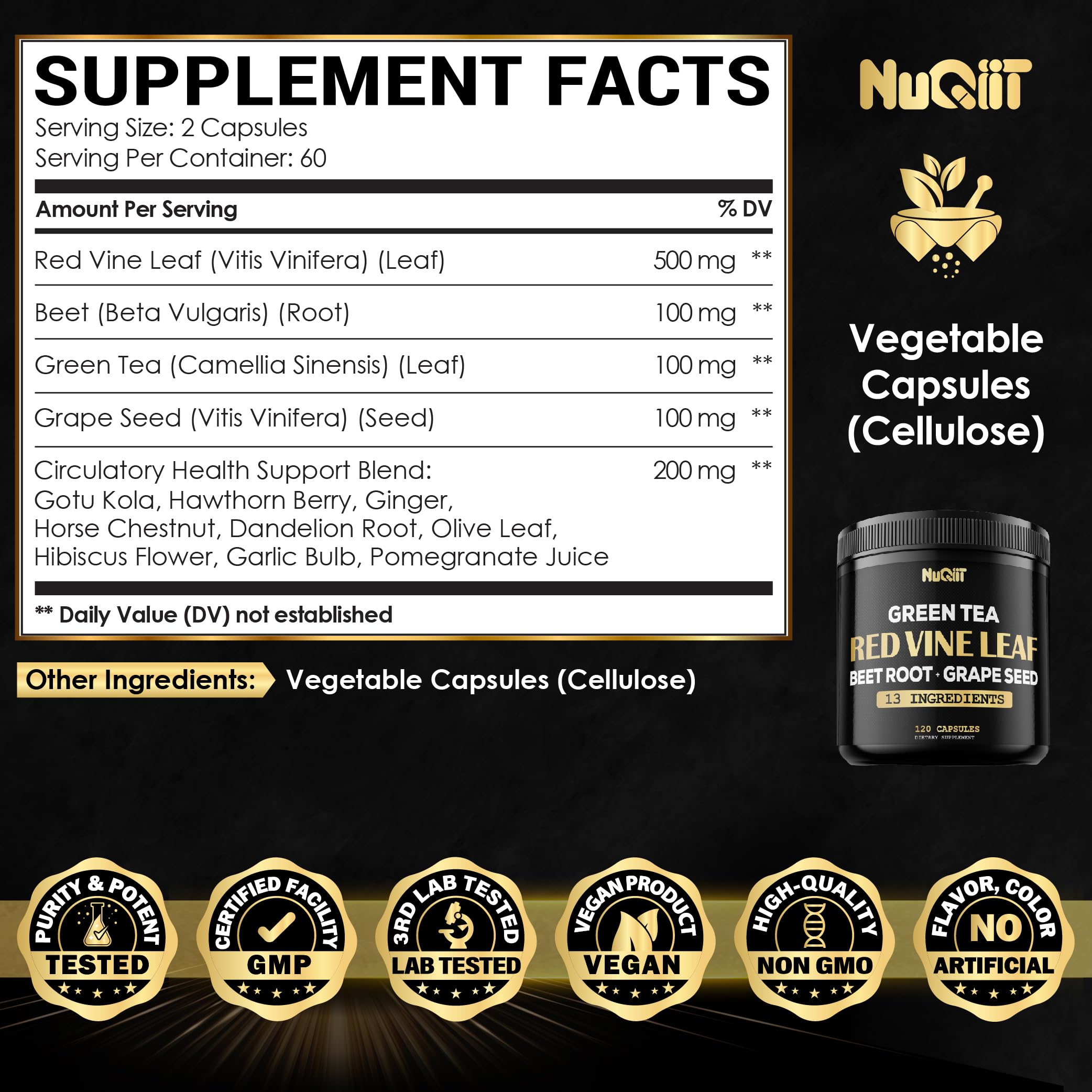 Red Vine Leaf Extract 15000mg Beet Root 3000mg Organic Green Tea 3000mg Supplement & More - Support Heart Health, Strength, Immune System & Body Management - 120 Vegan Capsules for 2-Month Supply NUQIIT buy supplements canada