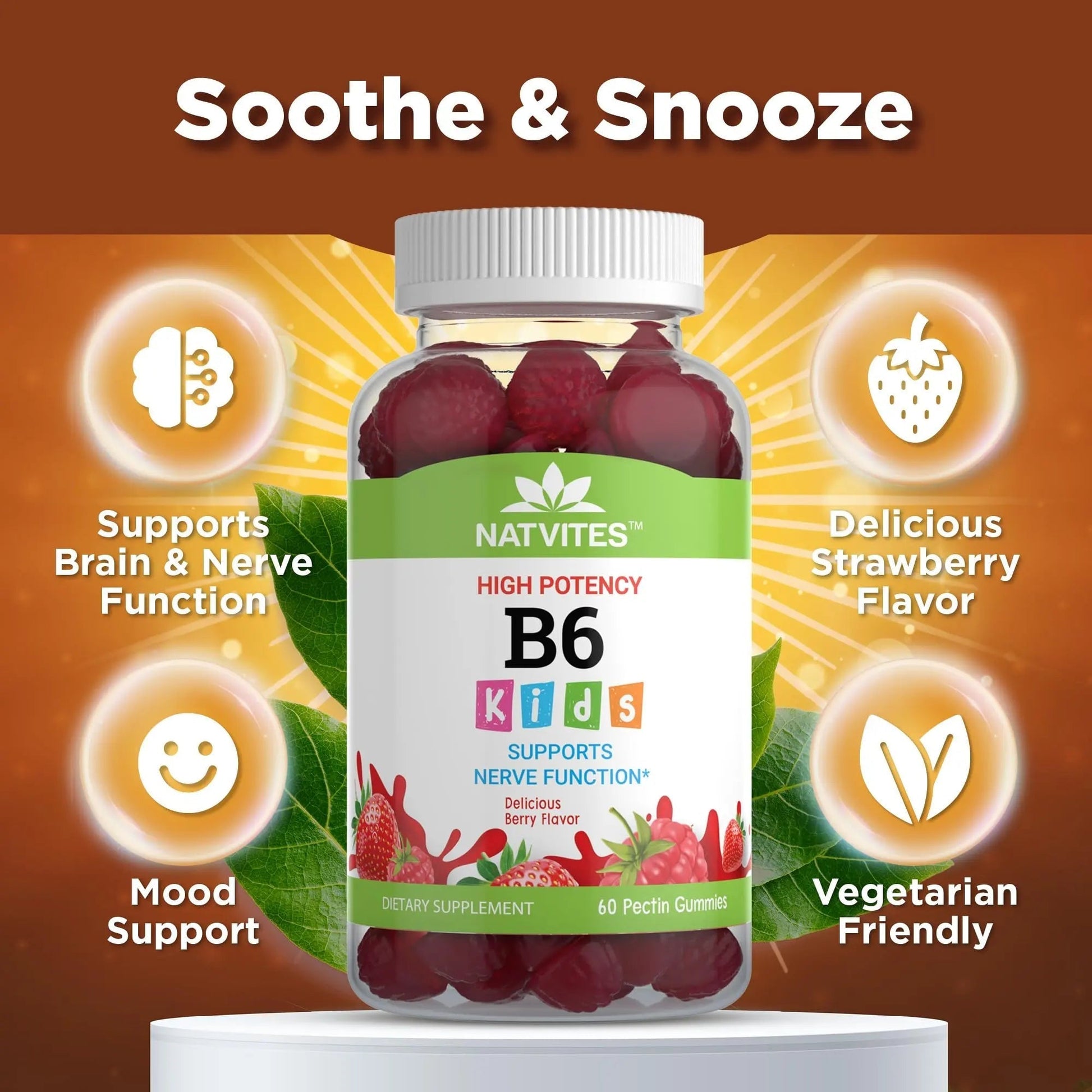 Natvites High-Potency Vitamin B6 Gummies for Kids - Delicious Berry Flavored VIT B6 Vitamins 50mg - Supports Nerve Function - Vegetarian Gluten Free Non-GMO Children's 50 mg B 6 Supplement (60 Count) Natvites buy supplements canada