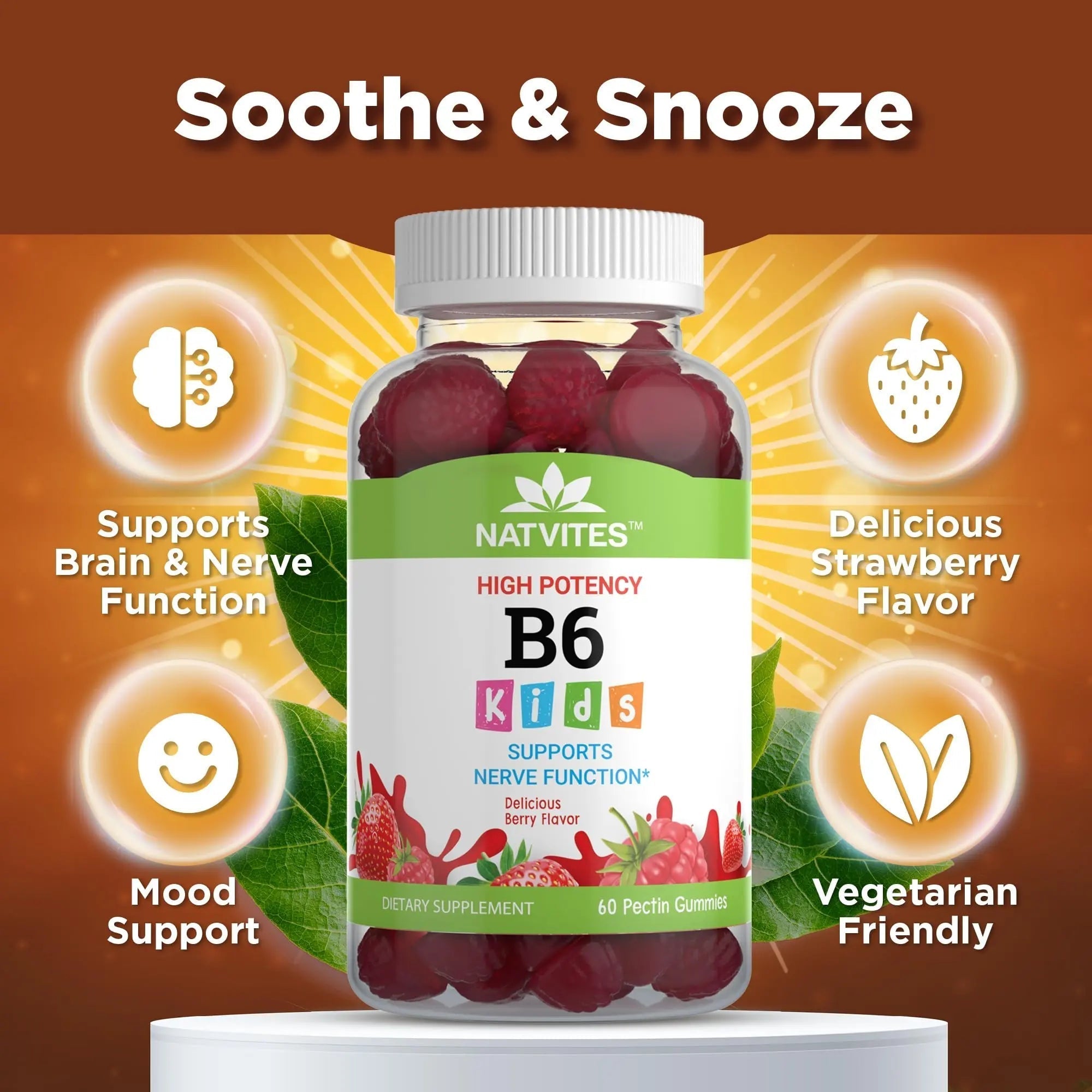 Natvites High-Potency Vitamin B6 Gummies for Kids - Delicious Berry Flavored VIT B6 Vitamins 50mg - Supports Nerve Function - Vegetarian Gluten Free Non-GMO Children's 50 mg B 6 Supplement (60 Count) Natvites buy supplements canada