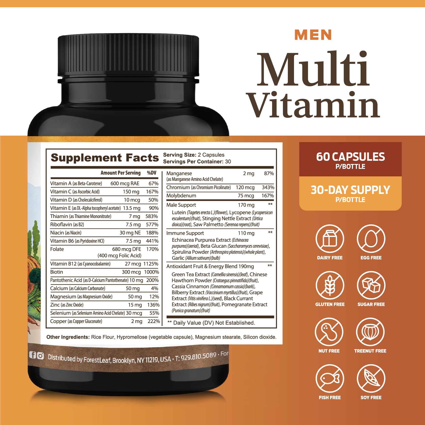 ForestLeaf Daily Vitamin Multivitamin for Men, Multi-Vitamin for Men - Mens Multivitamins & Multiminerals Supplement | All Essential Vitamins Needed for Health, Longevity & Energy | 60 Veg Caps ForestLeaf buy supplements canada