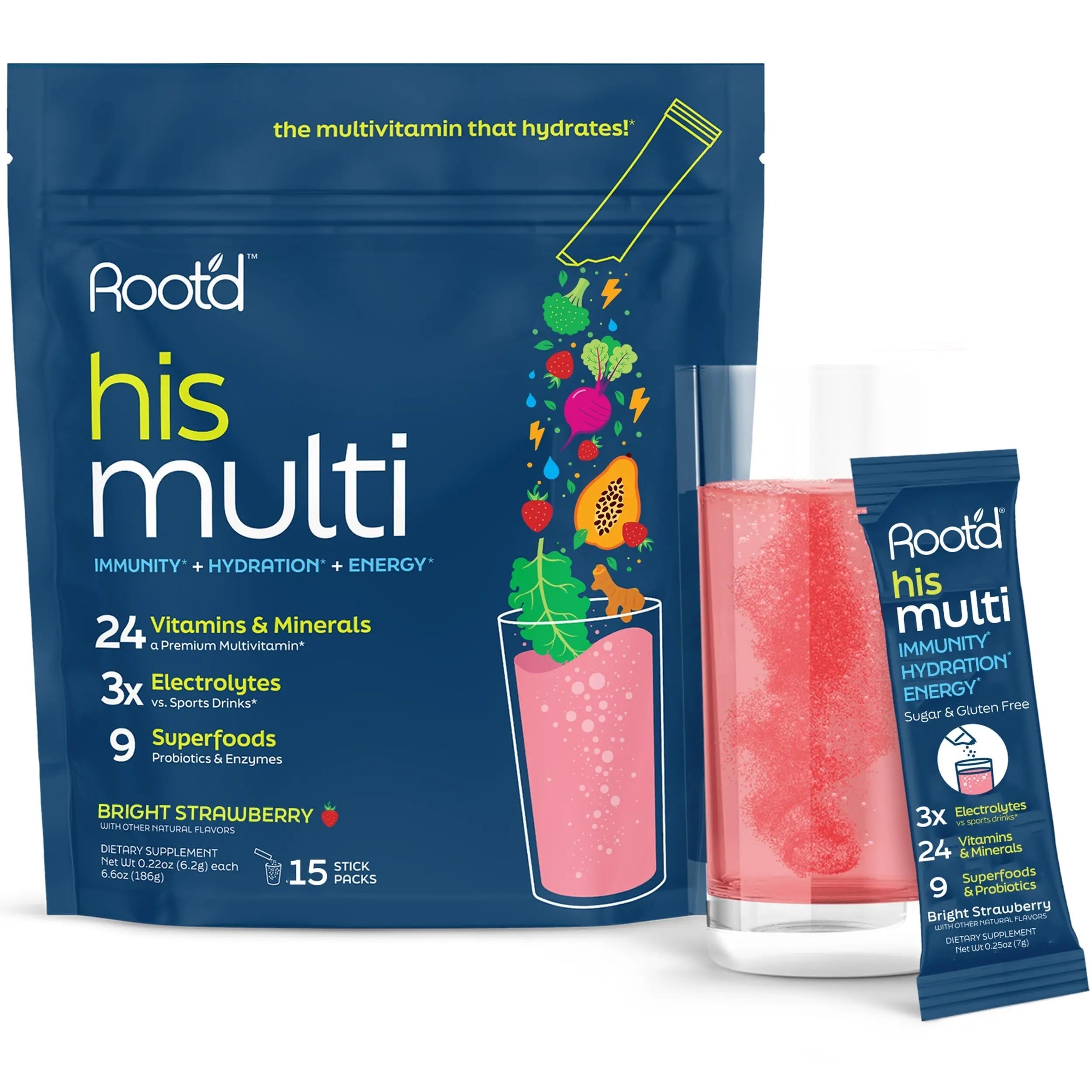 Root'd Multivitamin Powder for Men - 24 Vitamins & Minerals with 3X Electrolytes, 9 Organic Superfoods, Probiotics & Enzymes Root'd buy supplements canada