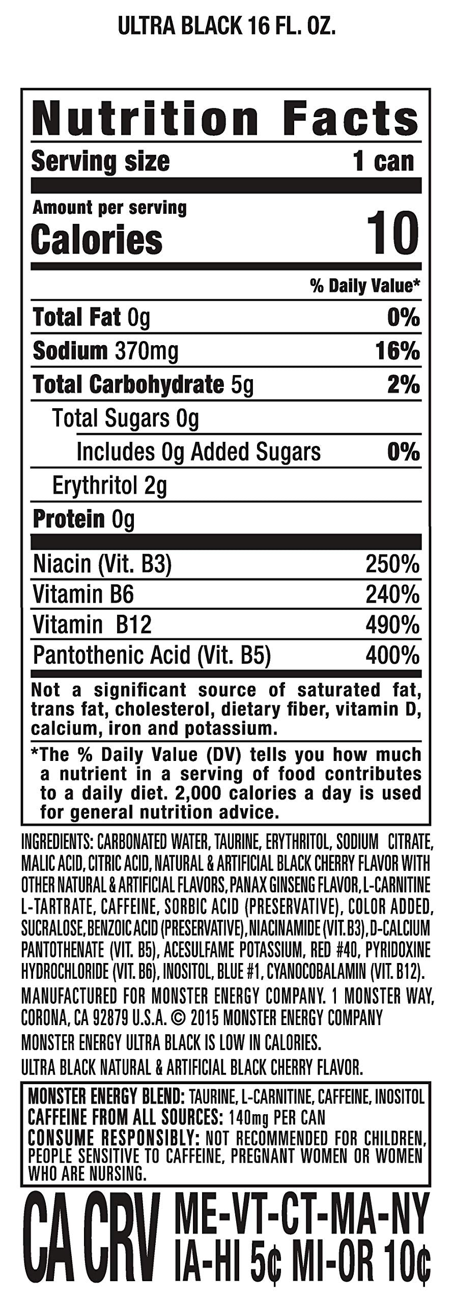 Monster Energy Ultra Black, Sugar Free Energy Drink, 16 Ounce (Pack of 15) Monster Energy buy supplements canada