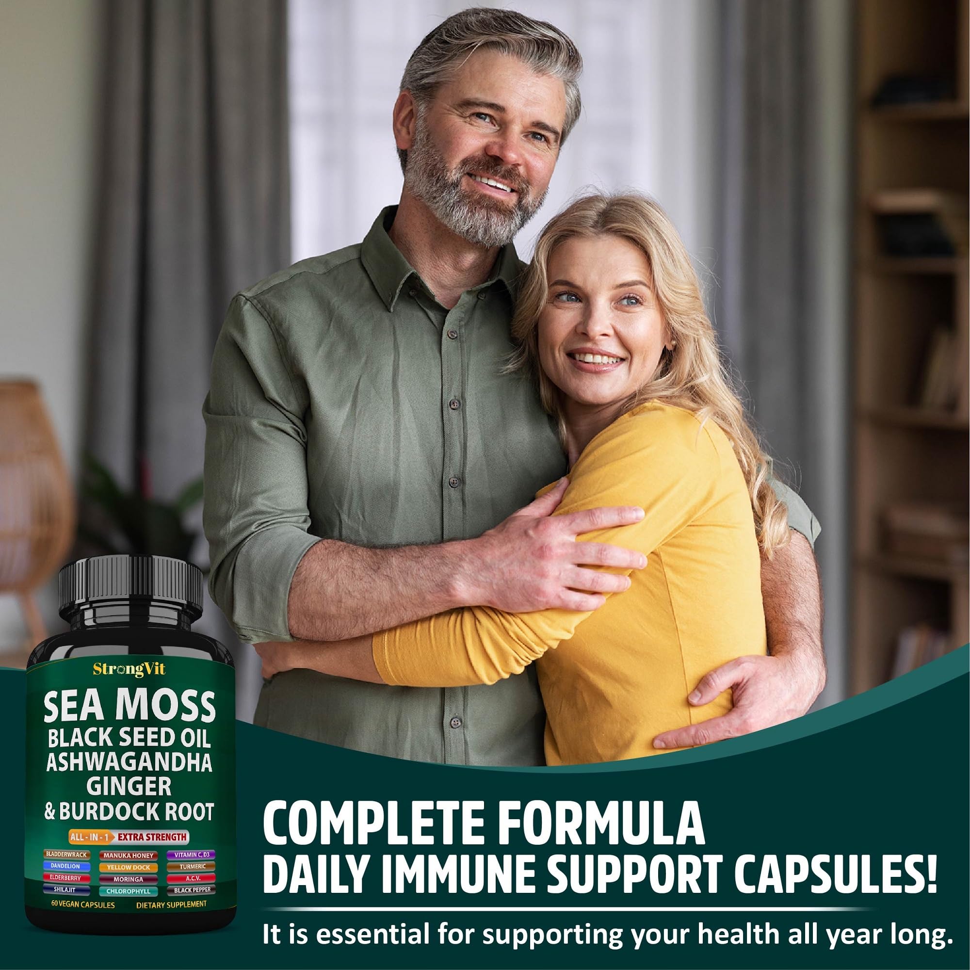 StrongVit Sea Moss Black Seed Oil Ashwagandha Ginger, Organic Sea Moss Capsules with Burdock Root, Irish Seamoss Pills with Bladderwrack, Advanced Multimineral Supplement, USA StrongVit buy supplements canada