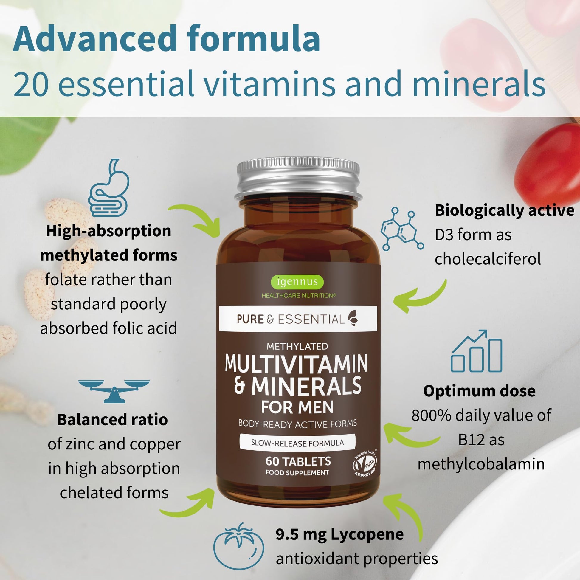 Igennus Methylated Men's Multivitamin with 22 Actives, All-Day Nutrient Delivery, Pure & Clean, Methylfolate & Methylcobalamin Igennus Healthcare Nutrition buy supplements canada
