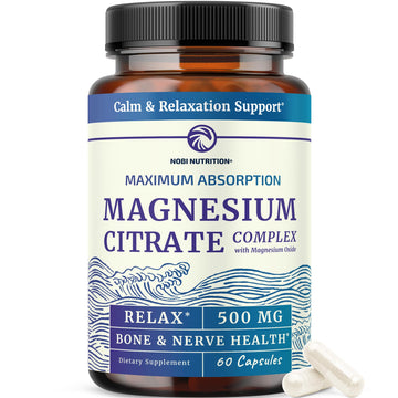 Magnesium Citrate Complex 500 MG for Calm & Relaxation | High Absorption Magnesium Supplement | Citrato de Magnesio | Constipation & Digestion Support Non-GMO Soy-Free | 60 Mag Citrate Capsules Nobi Nutrition buy supplements canada