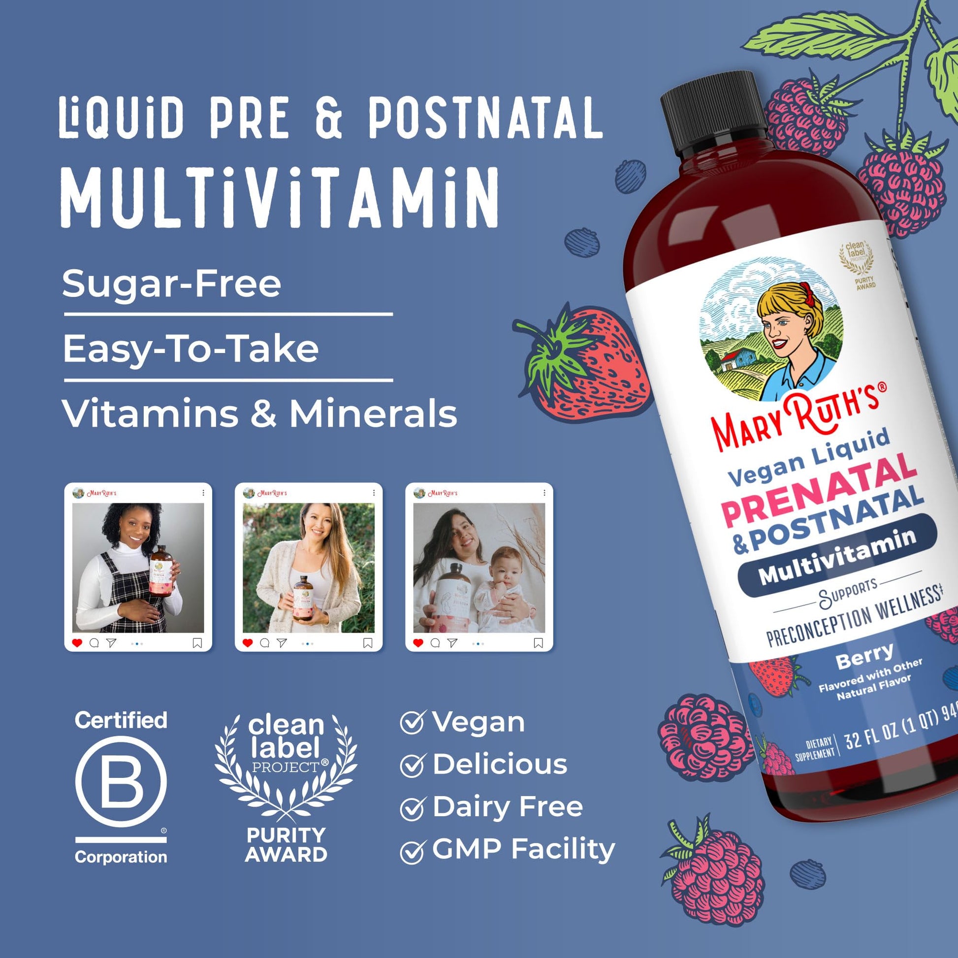 MARYRUTH'S Postnatal & Prenatal Vitamins for Women | Sugar Free | Selenium | Folate | Vegan | Non-GMO | Gluten Free | 32oz MARYRUTH'S buy supplements canada