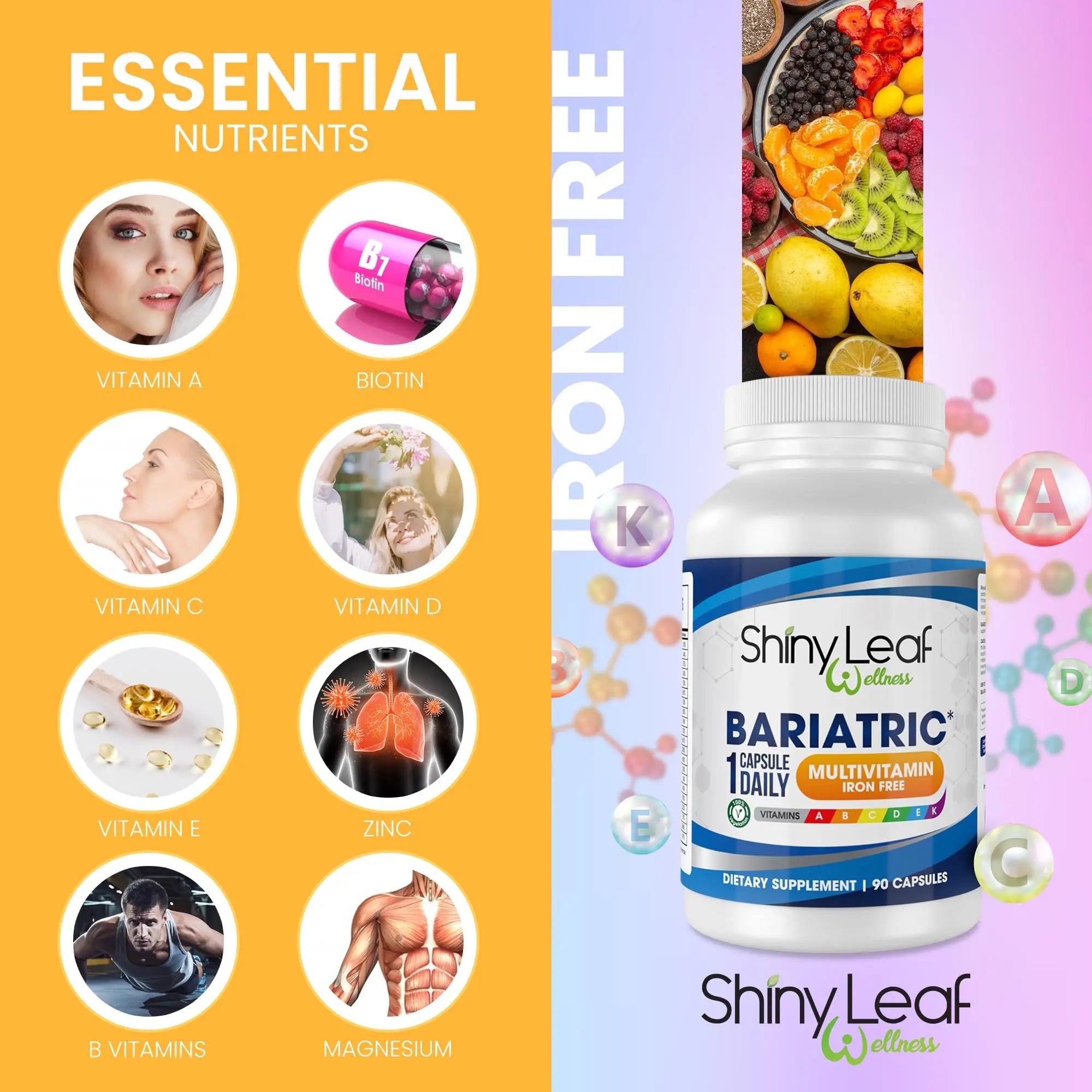 Bariatric Multivitamin Iron-Free One Capsule Per Day and CoQ10 100mg Supplement for Brain Health and Energy Management for Women and Men Shiny Leaf buy supplements canada
