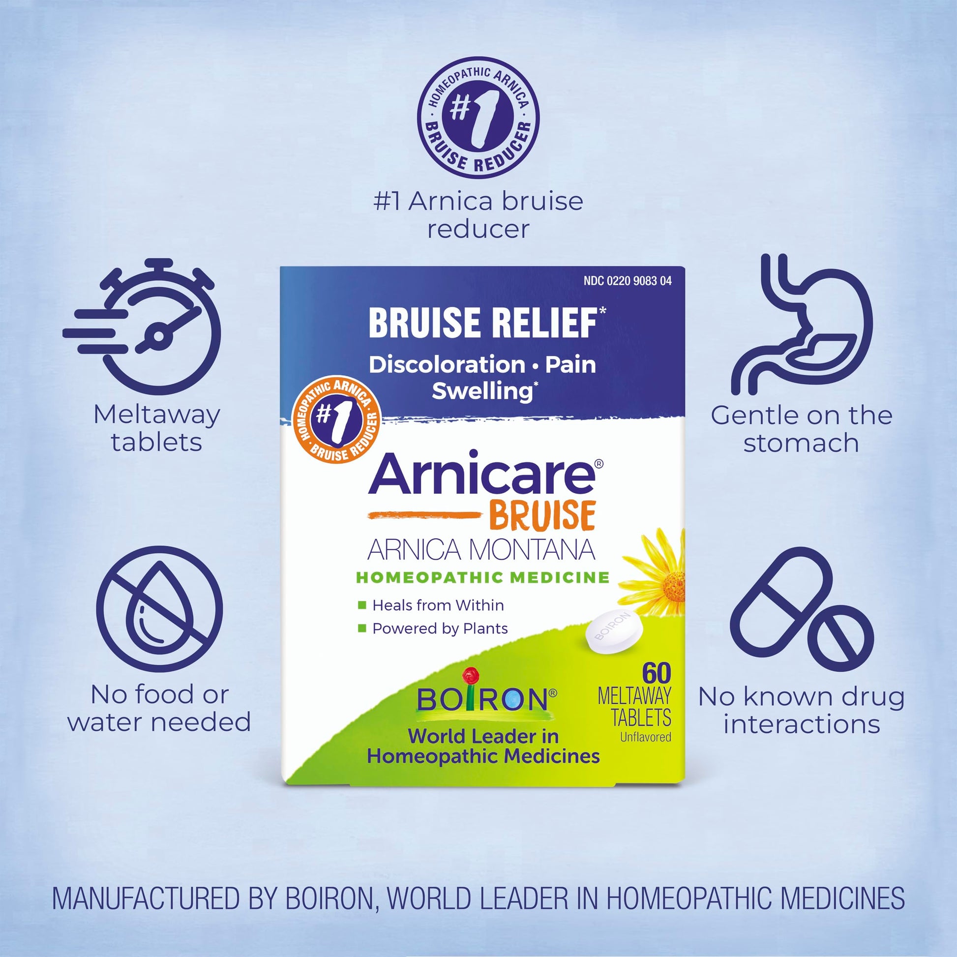 Boiron Arnicare Bruise for Relief of Pain or Swelling from Injuries, and Discoloration of Bruises - 60 Tablets Boiron buy supplements canada