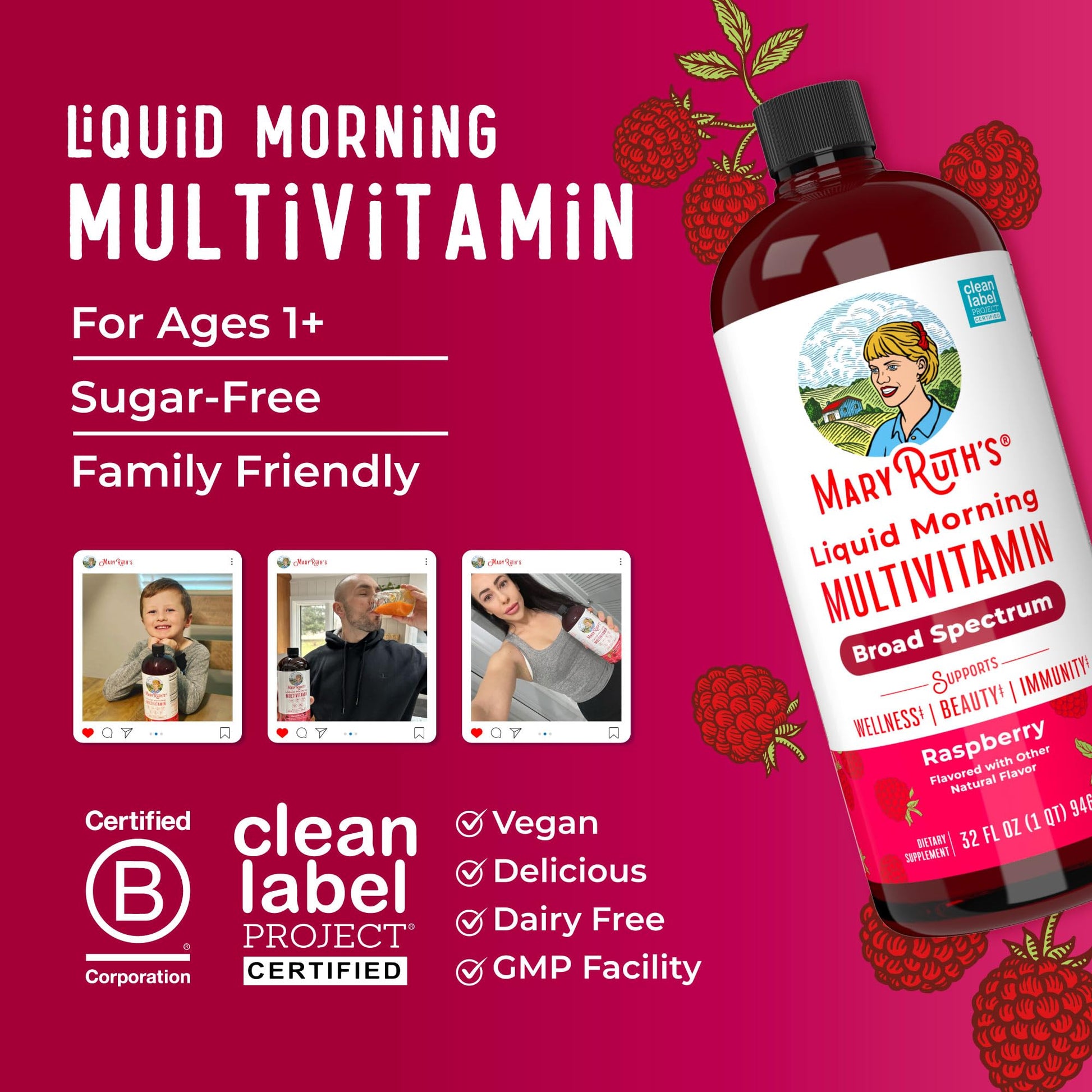 MARYRUTH'S Liquid Morning Multivitamin for Women, Men & Kids | Vitamin A C D E B6 B12 Biotin Zinc | Beauty | Vegan | Non-GMO | Gluten Free | 32 Servings MARYRUTH'S buy supplements canada