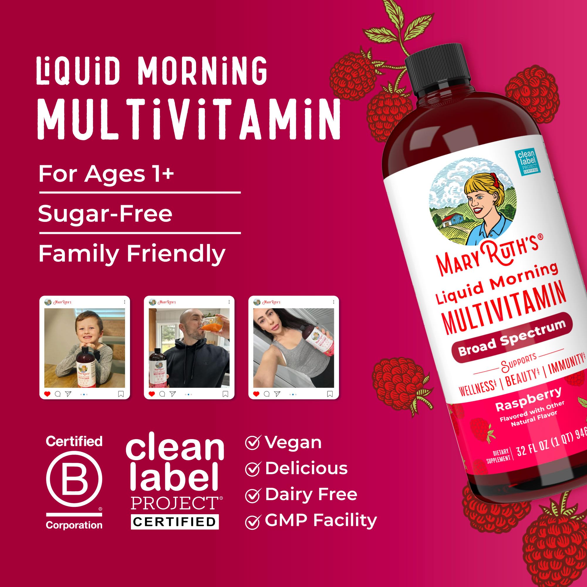 MARYRUTH'S Liquid Morning Multivitamin for Women, Men & Kids | Vitamin A C D E B6 B12 Biotin Zinc | Beauty | Vegan | Non-GMO | Gluten Free | 32 Servings MARYRUTH'S buy supplements canada