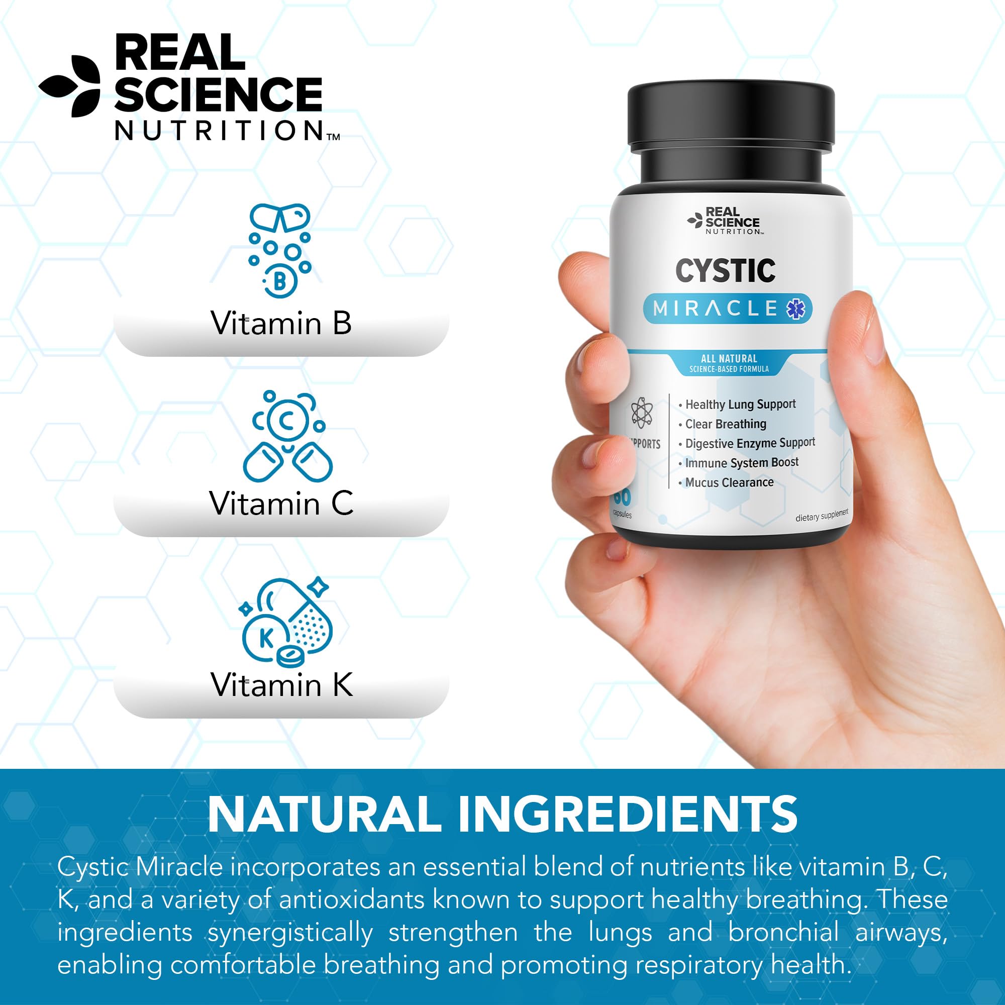Real Science Cystic Miracle - Lung Support Supplement for Breathing Support and Mucus Clearance – with Vinitrox & GABA to Help Clear Lungs and Aid Respiratory Health, Made in USA, 60 Caps Real Science Nutrition buy supplements canada