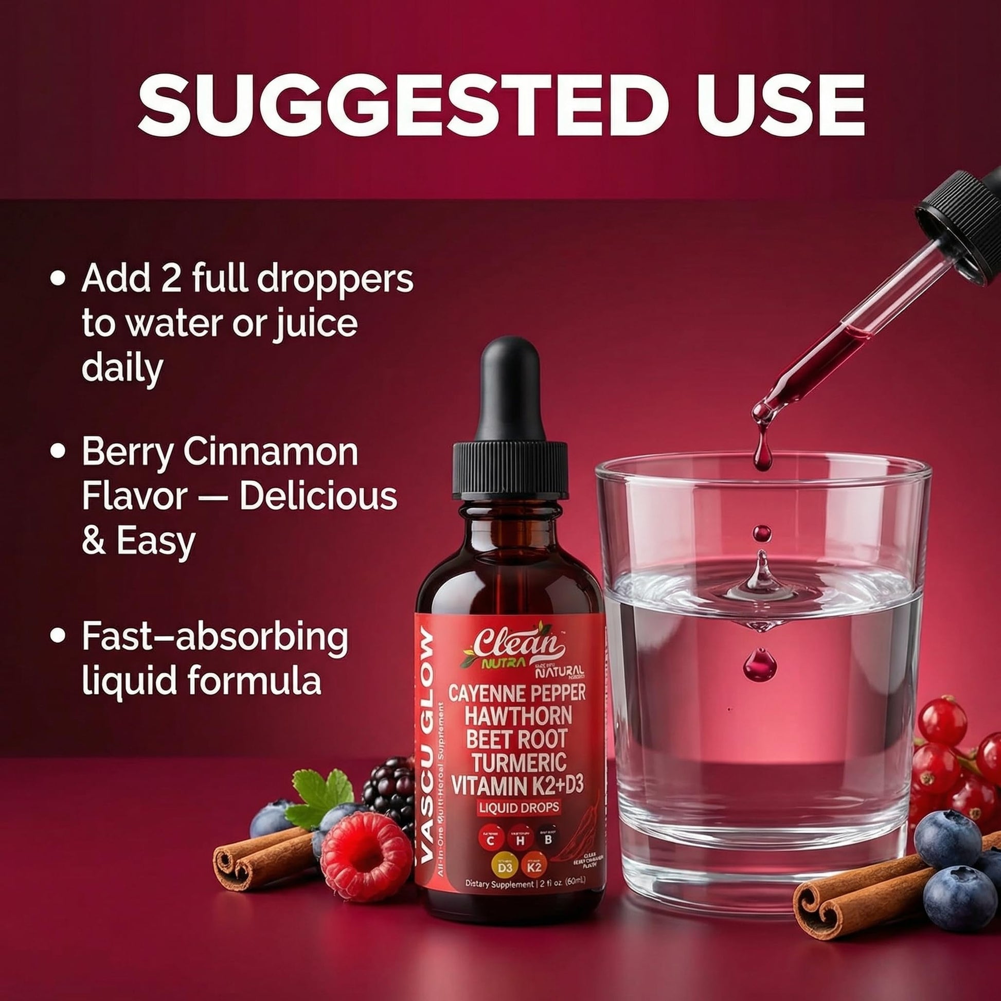 Clean Nutra Cayenne Pepper Drops Supplement Liquid + Hawthorn Berry, Vitamin D3 K2 Beet Root Powder, Ceylon Cinnamon, Turmeric Curcumin Clean Nutraceuticals buy supplements canada