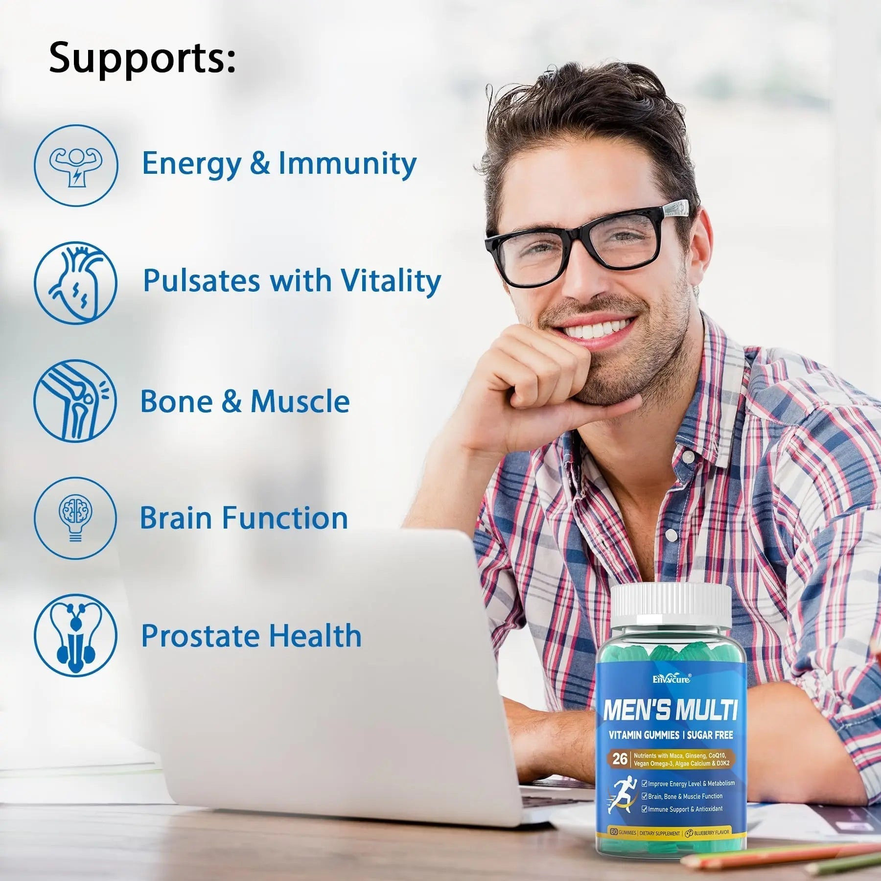 Methylated Multivitamin for Men Gummies, Vegan Omega 3, CoQ10, Zinc, Vitamin A C D3 K2 E B Complex, Calcium, Magnesium, Lycopene EnvyCure buy supplements canada