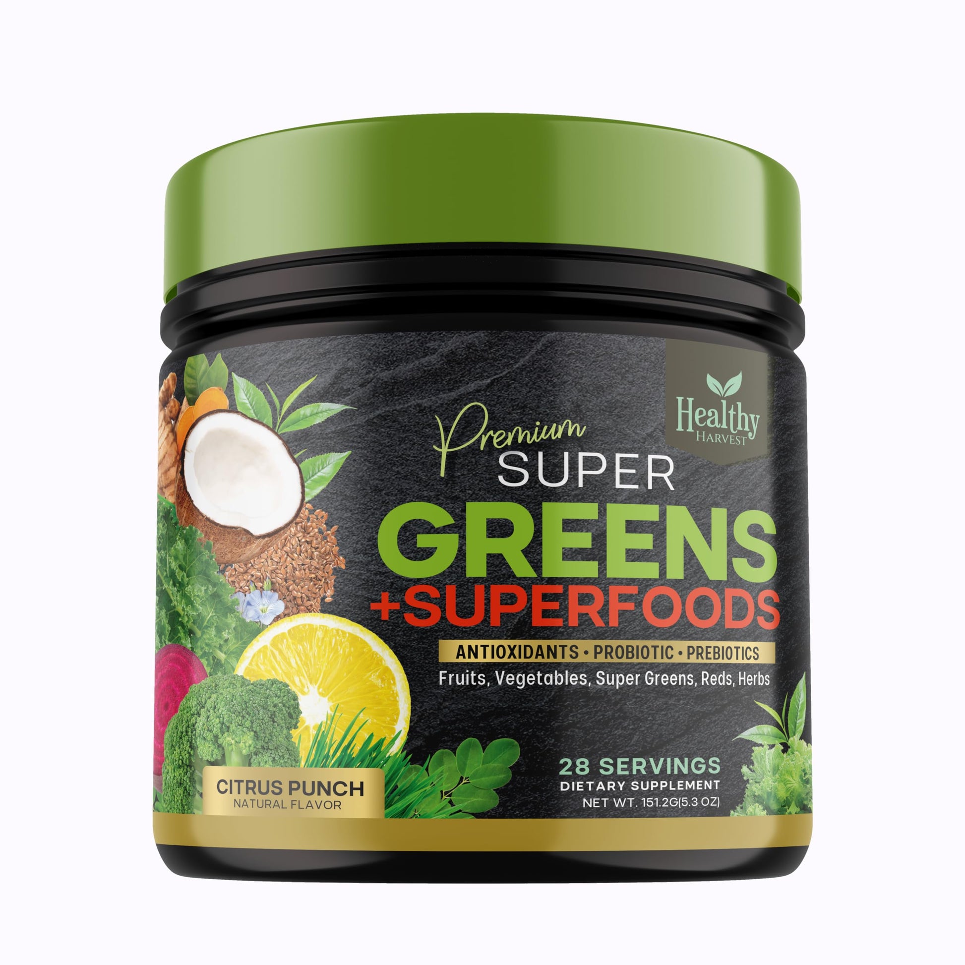 Greens Powder Superfood Supplement - Super Green Reds Smoothie Mix Blend with Spirulina Healthy Harvest Nutrition buy supplements canada