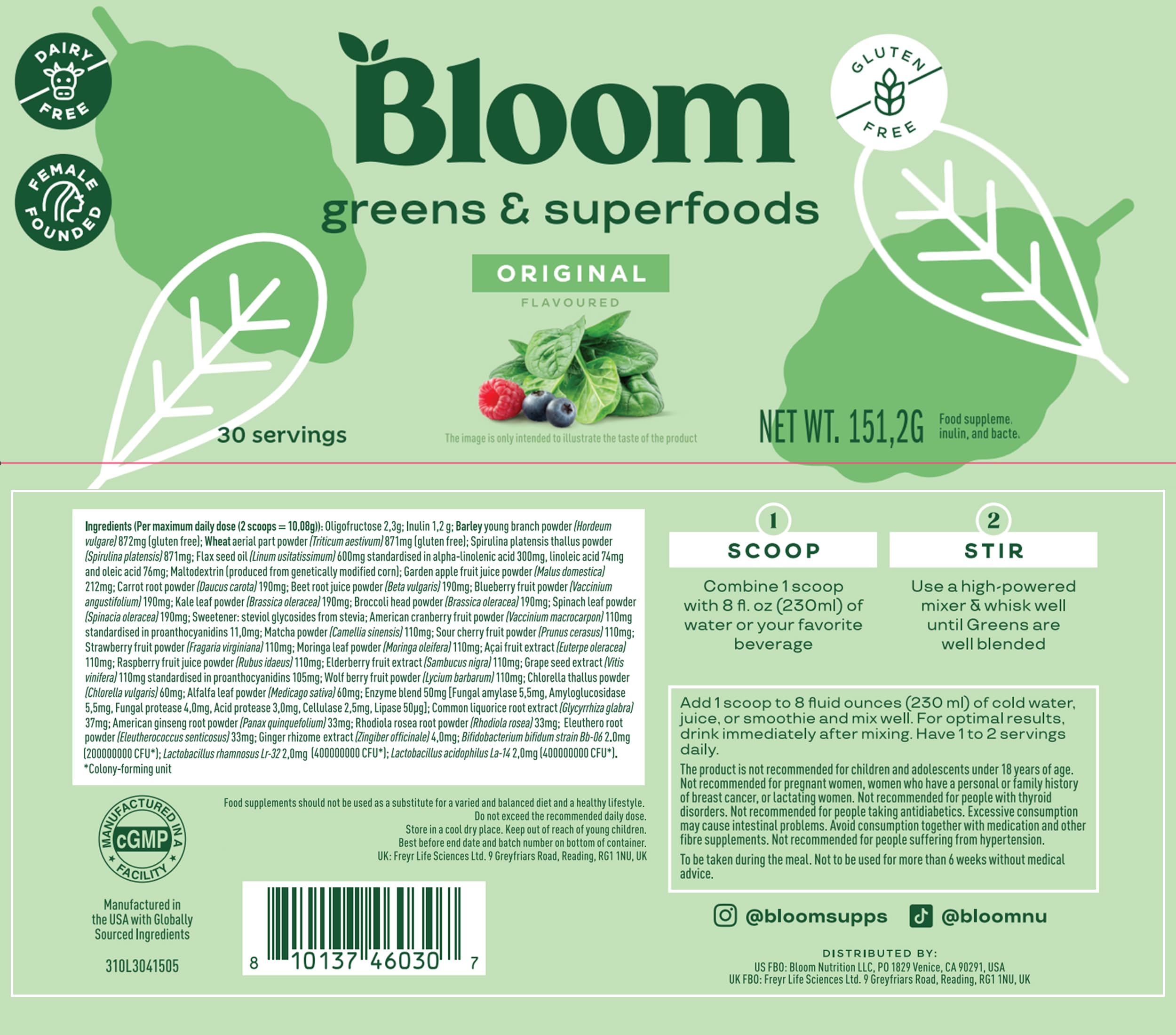 Bloom Nutrition Greens and Superfoods Powder for Digestive Health, Greens Powder Bloom Nutrition buy supplements canada