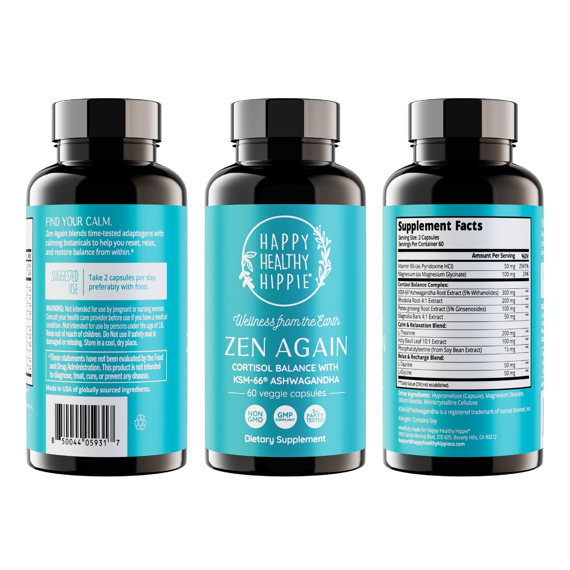 Zen Again Cortisol Manager with Ashwagandha KSM-66® | Cortisol Supplements for Women | 11-in-1 Complex | Natural Stress Support Supplement with L-Theanine, Rhodiola & Magnesium | Vegan, 60 Ct Happy Healthy Hippie buy supplements canada