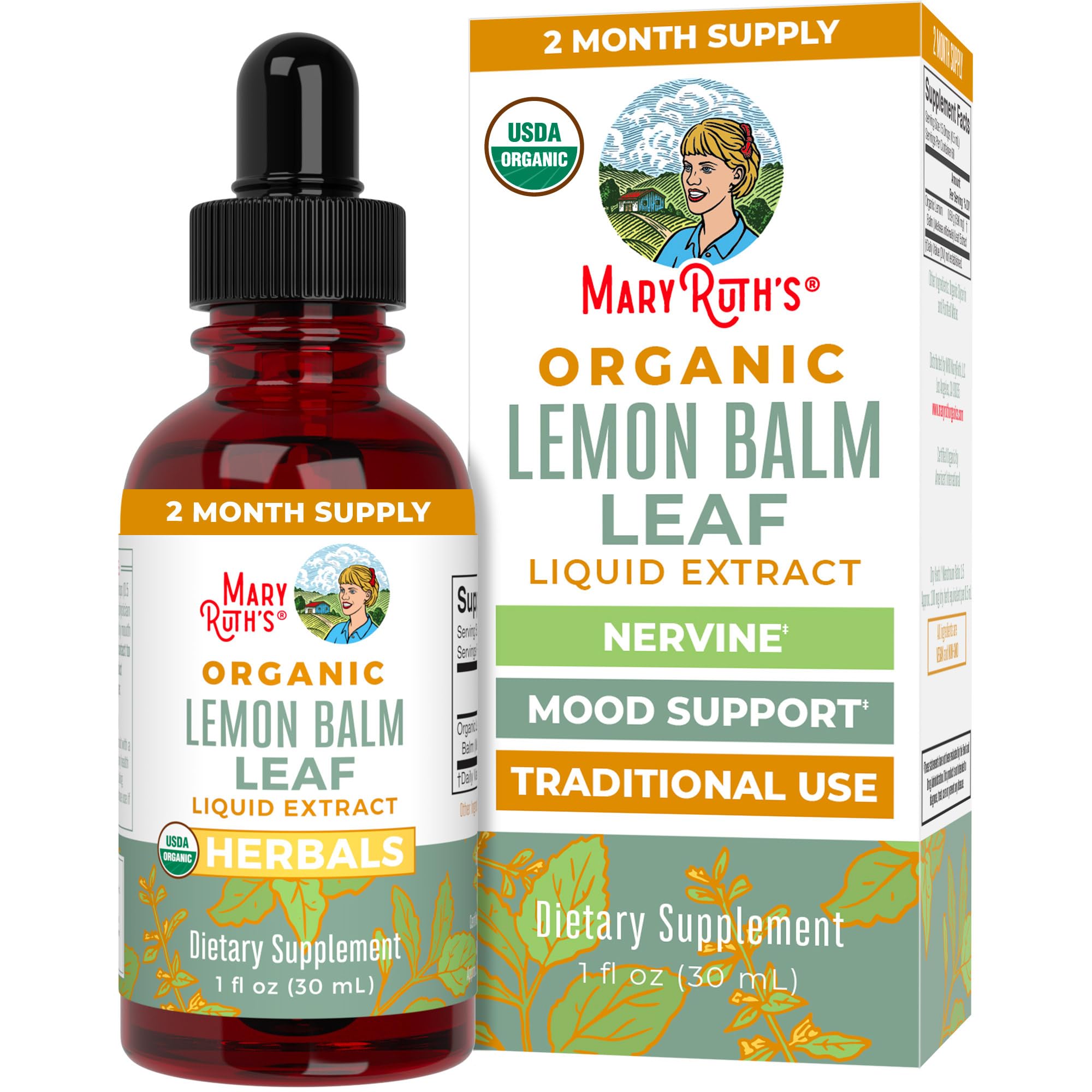 MaryRuth Organics Lemon Balm Leaf Liquid Extract | Mood Support | Relaxation | Calming | Nervine Herbal | Lemon Balm Tincture | USDA Organic | Vegan | Non-GMO | Gluten Free | 1 Fl Oz MARYRUTH'S buy supplements canada