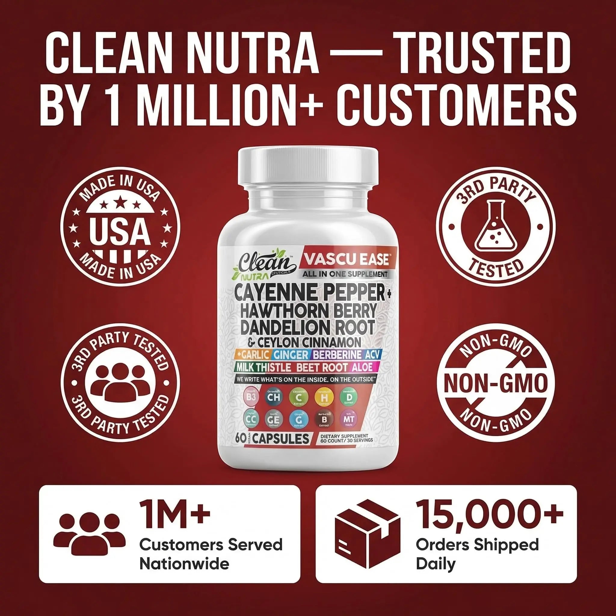 Clean Nutra Cayenne Pepper Capsules Supplement with Hawthorn Berry, Dandelion Root, Ceylon Cinnamon, Garlic, Ginger, Berberine, Apple Cider Vinegar, Milk Thistle, Beet Root, Aloe Vera Pills & More Clean Nutraceuticals buy supplements canada