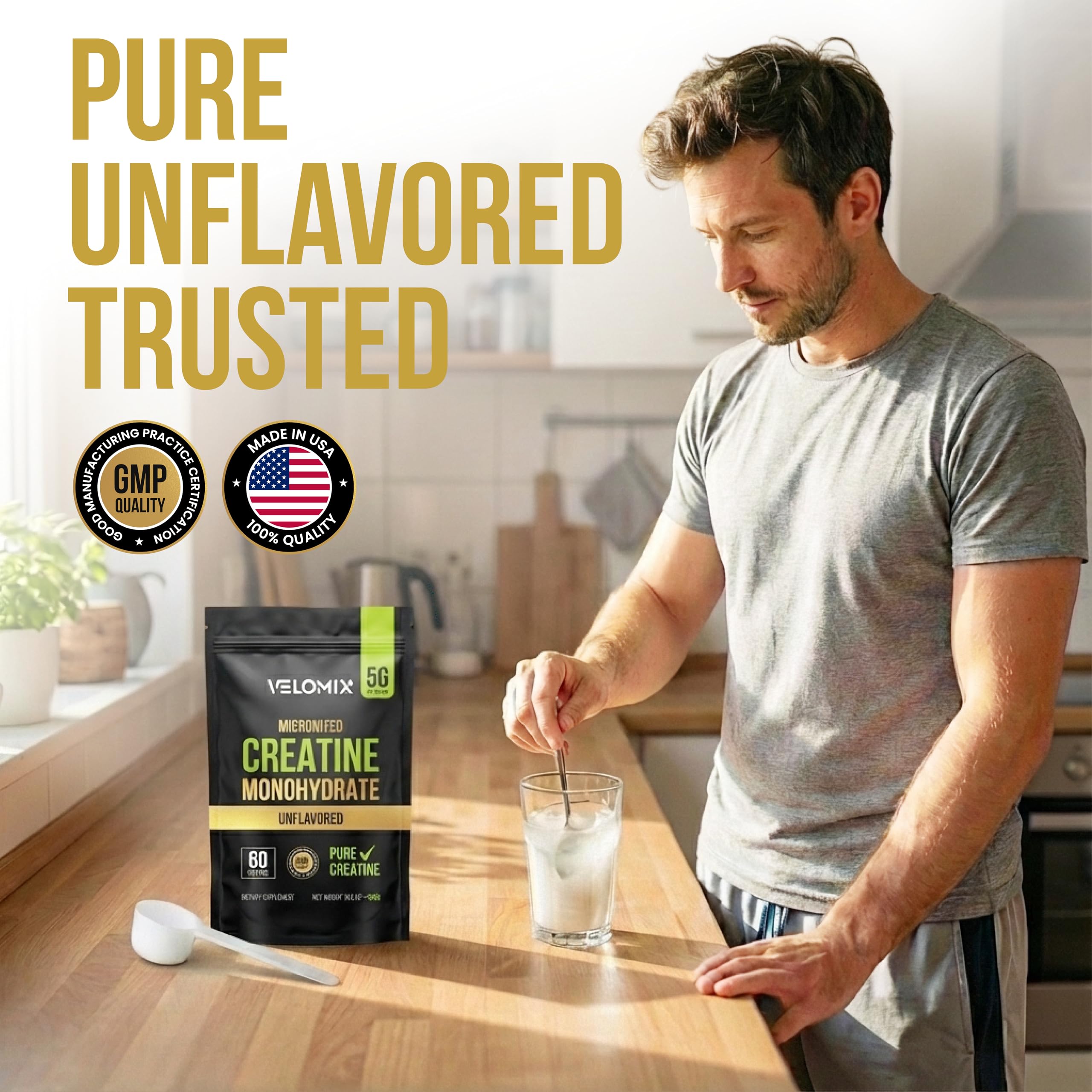 VELOMIX Micronized Creatine Monohydrate Powder - 100% Pure Creatine Powder Unflavored and Easy to Mix | Supports Muscle Growth, Recovery, and Strength | 5000mg Per Serv (5g) - 60 Servings VELOMIX buy supplements canada