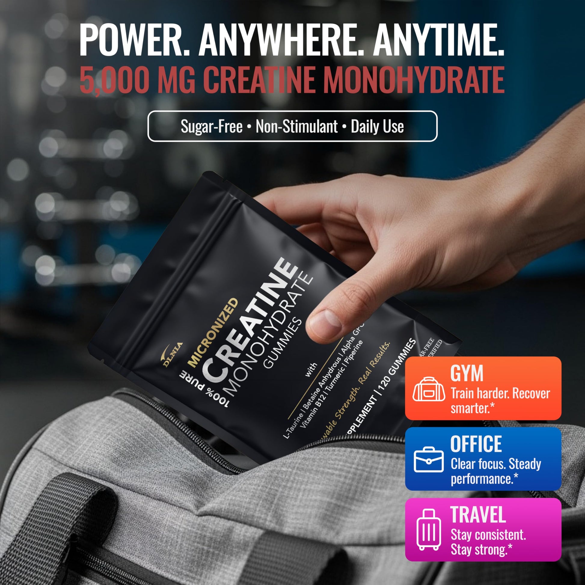 Creatine Monohydrate Gummies for Men & Women - Sugar Free & Vegan Advanced Formula W/L-Taurine + Vitamin B12 - for Muscle Strength, Muscles Builder, Recovery, DLNIA buy supplements canada